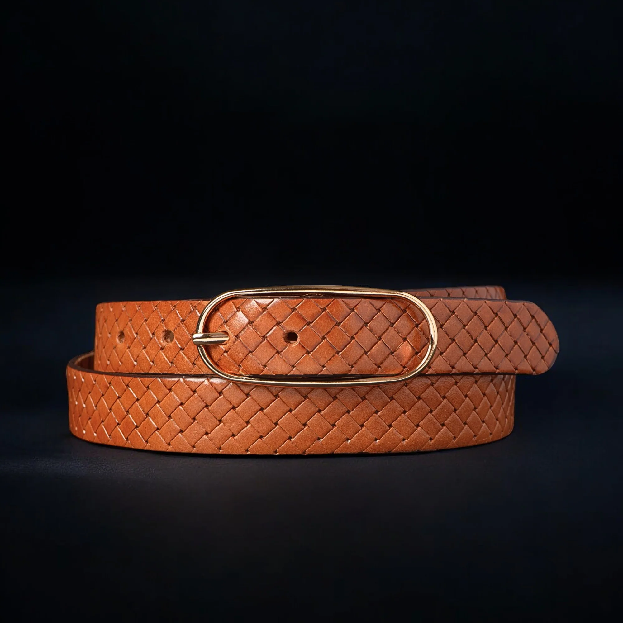 Aika - Tan Braided Embossed Leather Belt with Oval Buckle - Made in Canada - Image 9