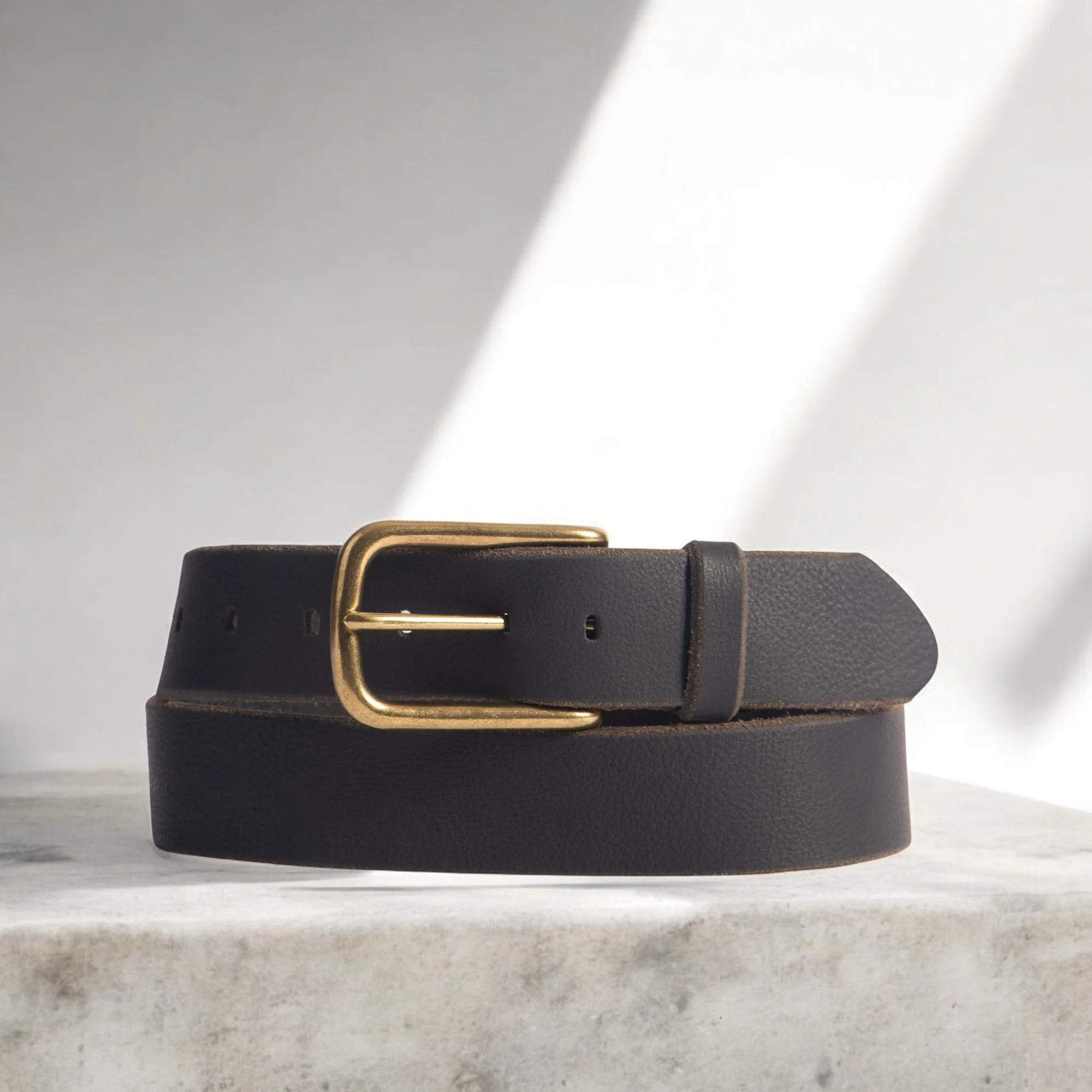 Aria - Brown Leather Dress Belt with Elongated Gold Buckle - Made in Canada - Image 3
