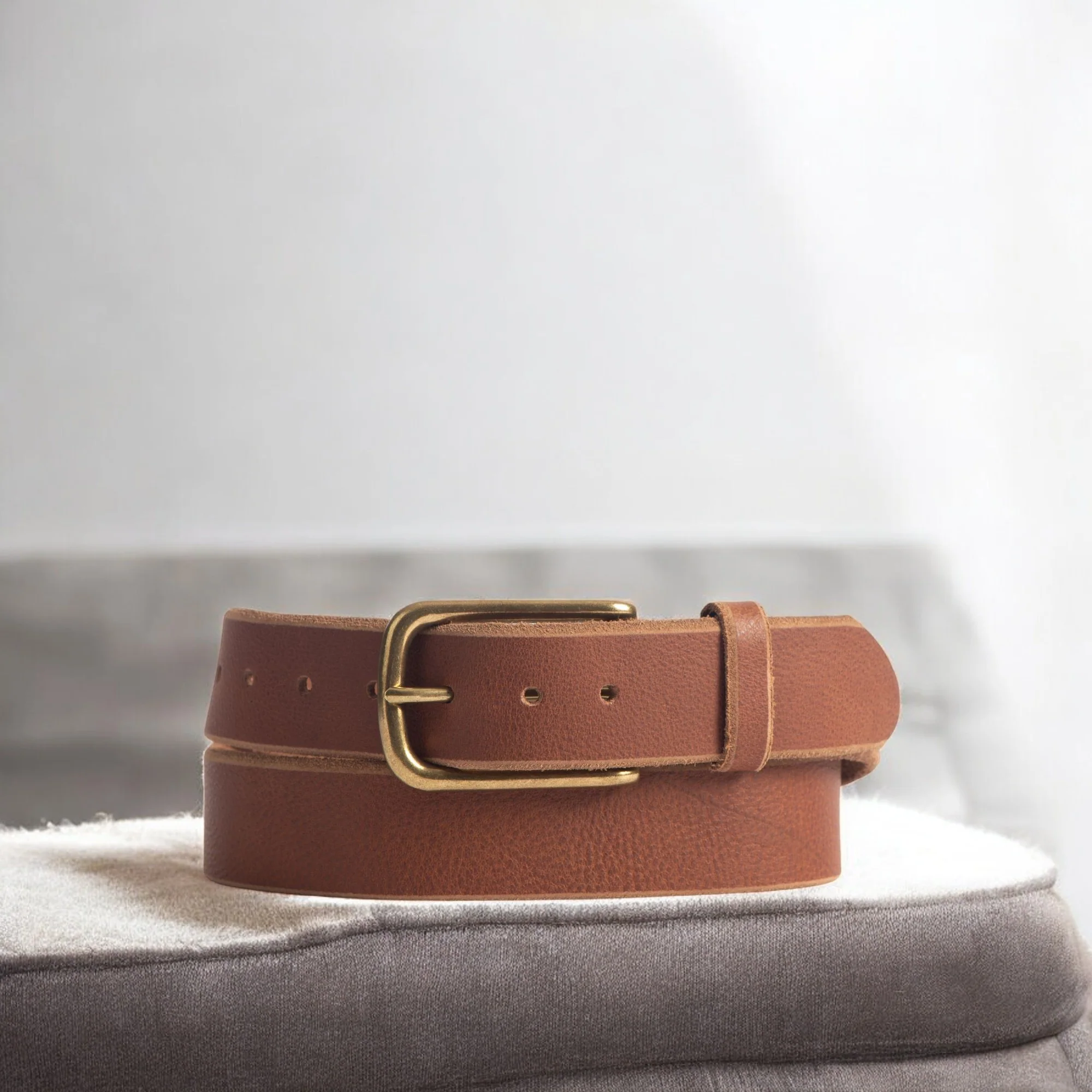 Aria - Brown Leather Dress Belt with Elongated Gold Buckle - Made in Canada - Image 4