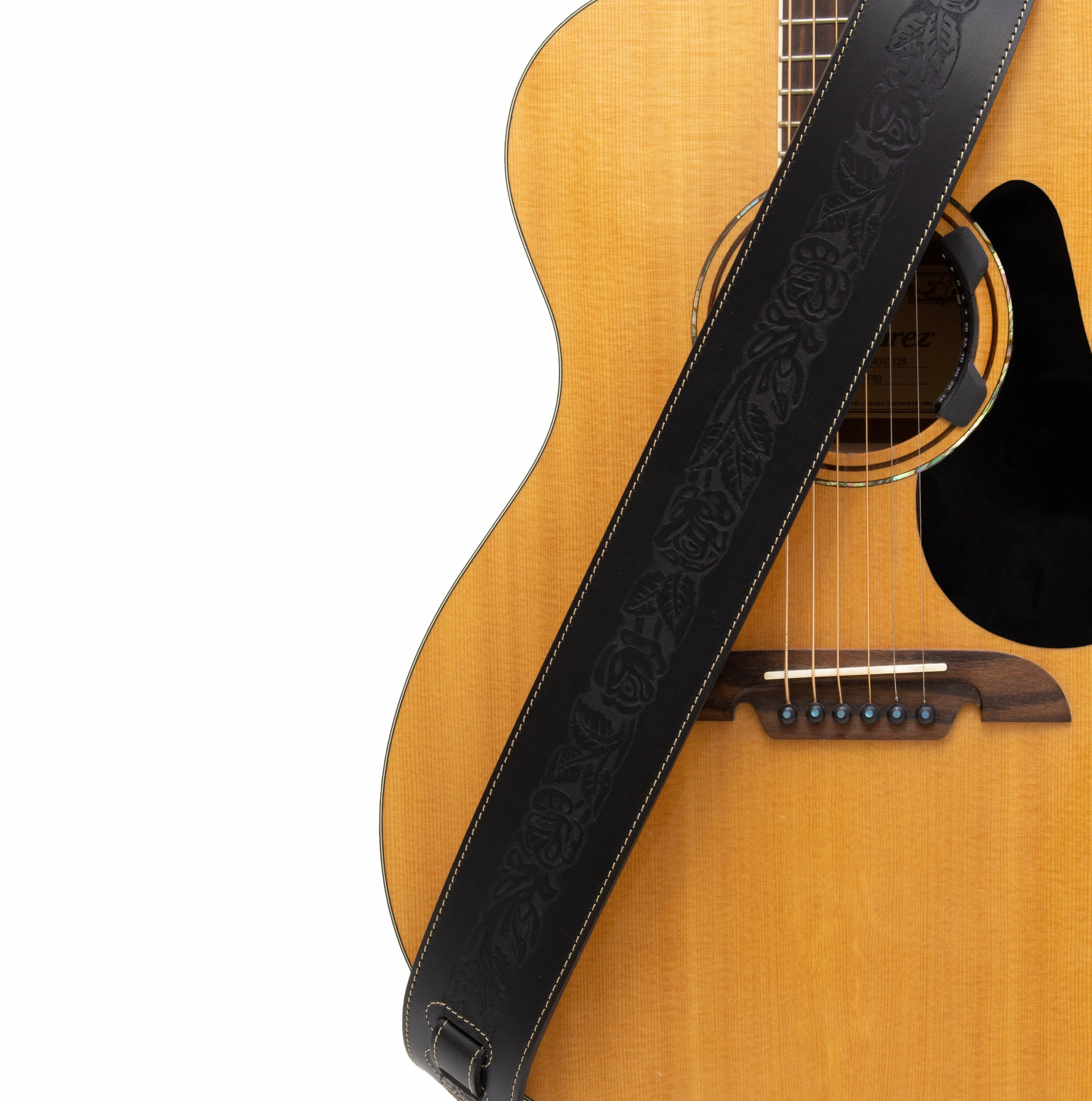 Axl - Cognac Rose Embossed Full Grain Leather Guitar Strap - Image 4