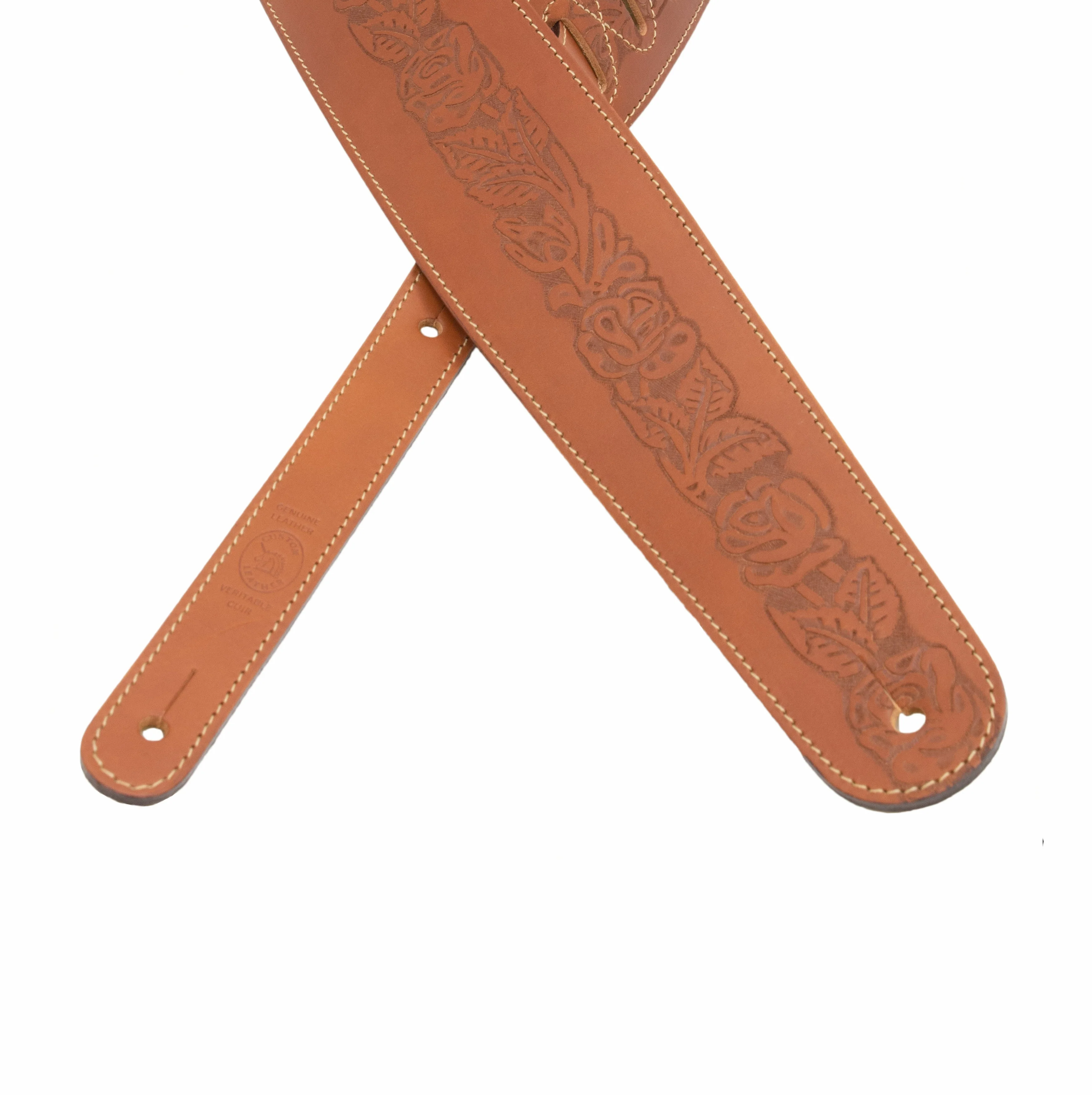 Axl - Cognac Rose Embossed Full Grain Leather Guitar Strap - Image 5