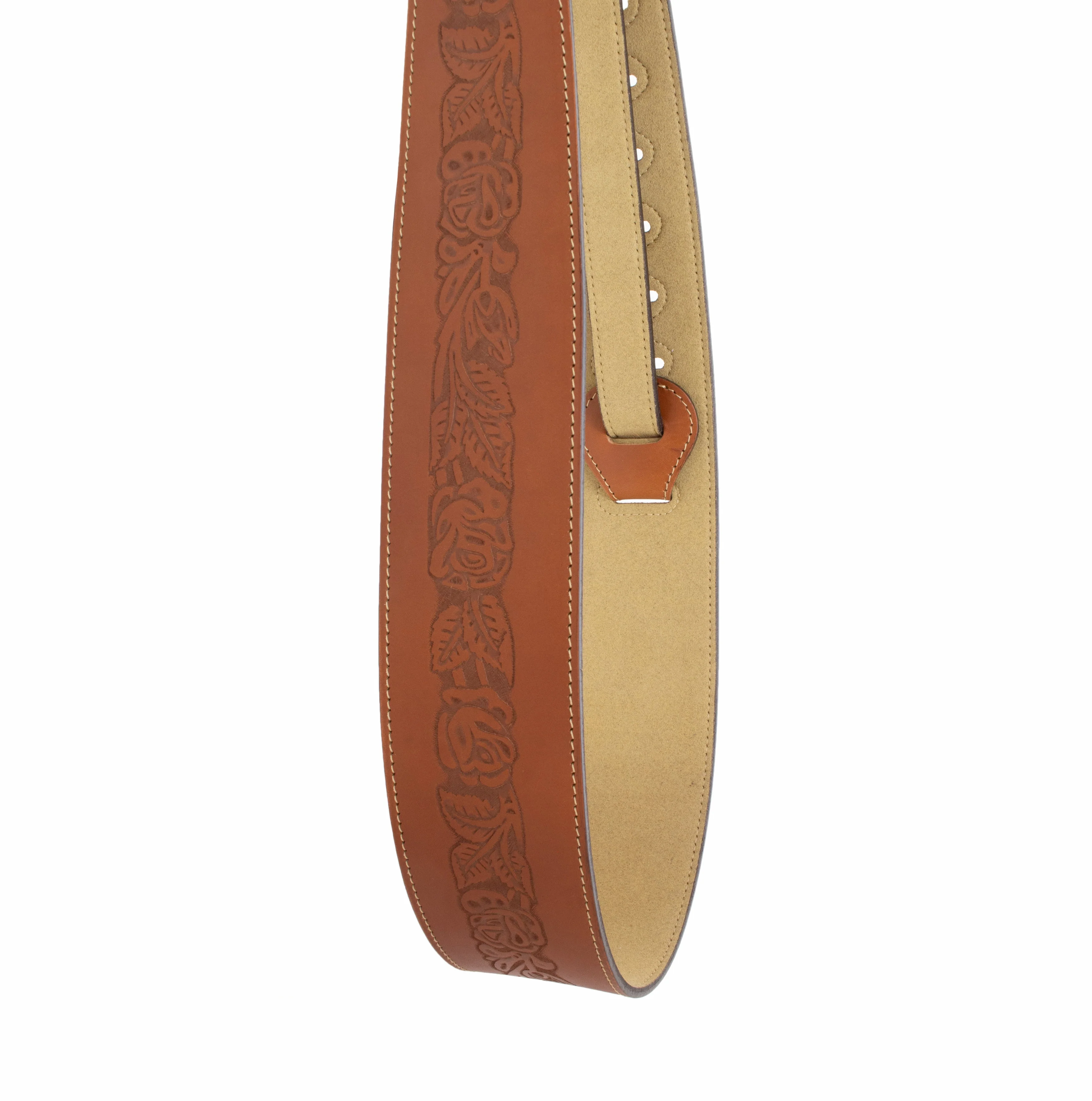 Axl - Cognac Rose Embossed Full Grain Leather Guitar Strap - Image 6