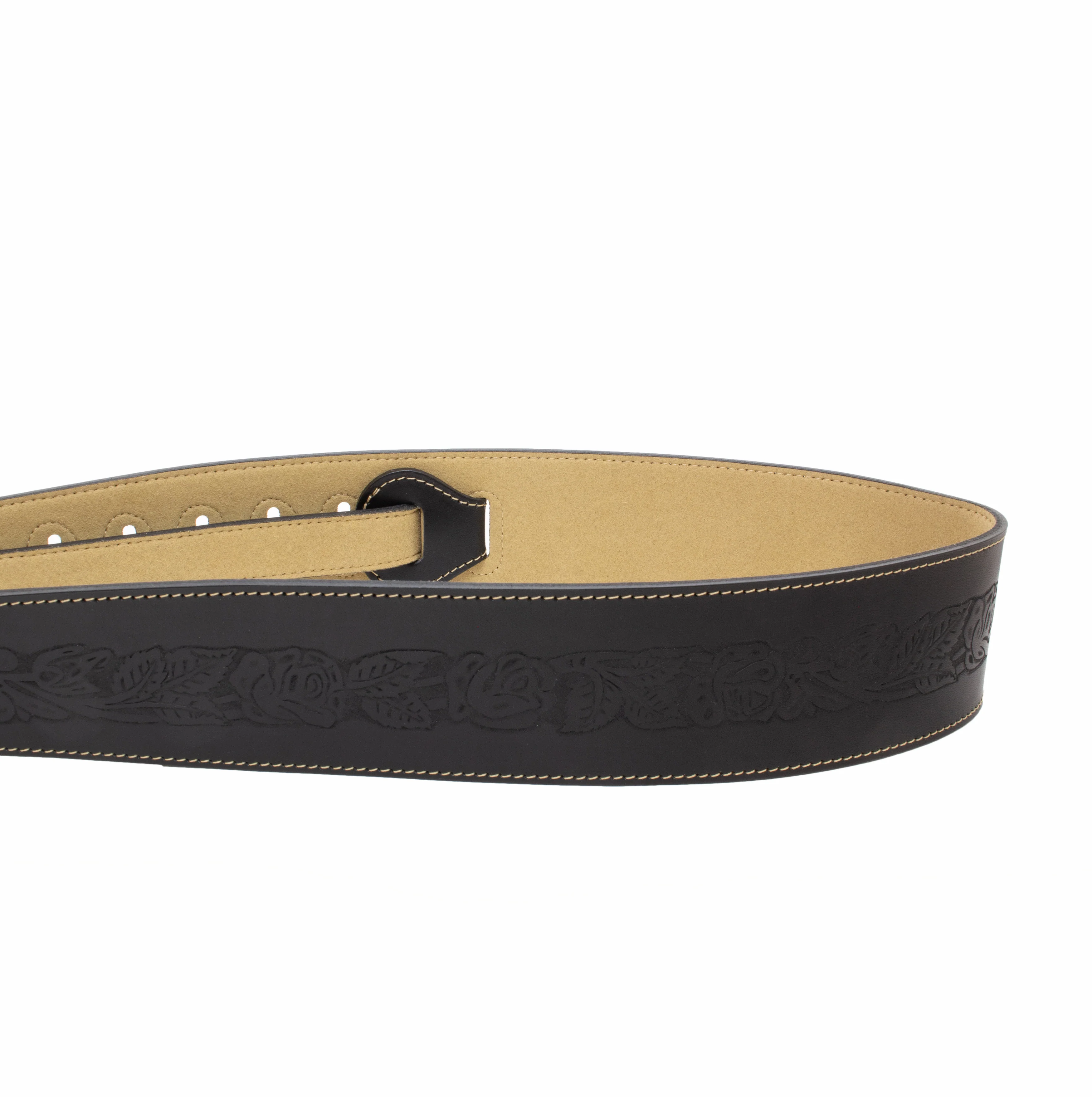 Axl - Rose Embossed Black Full Grain Leather Guitar Strap - Image 10