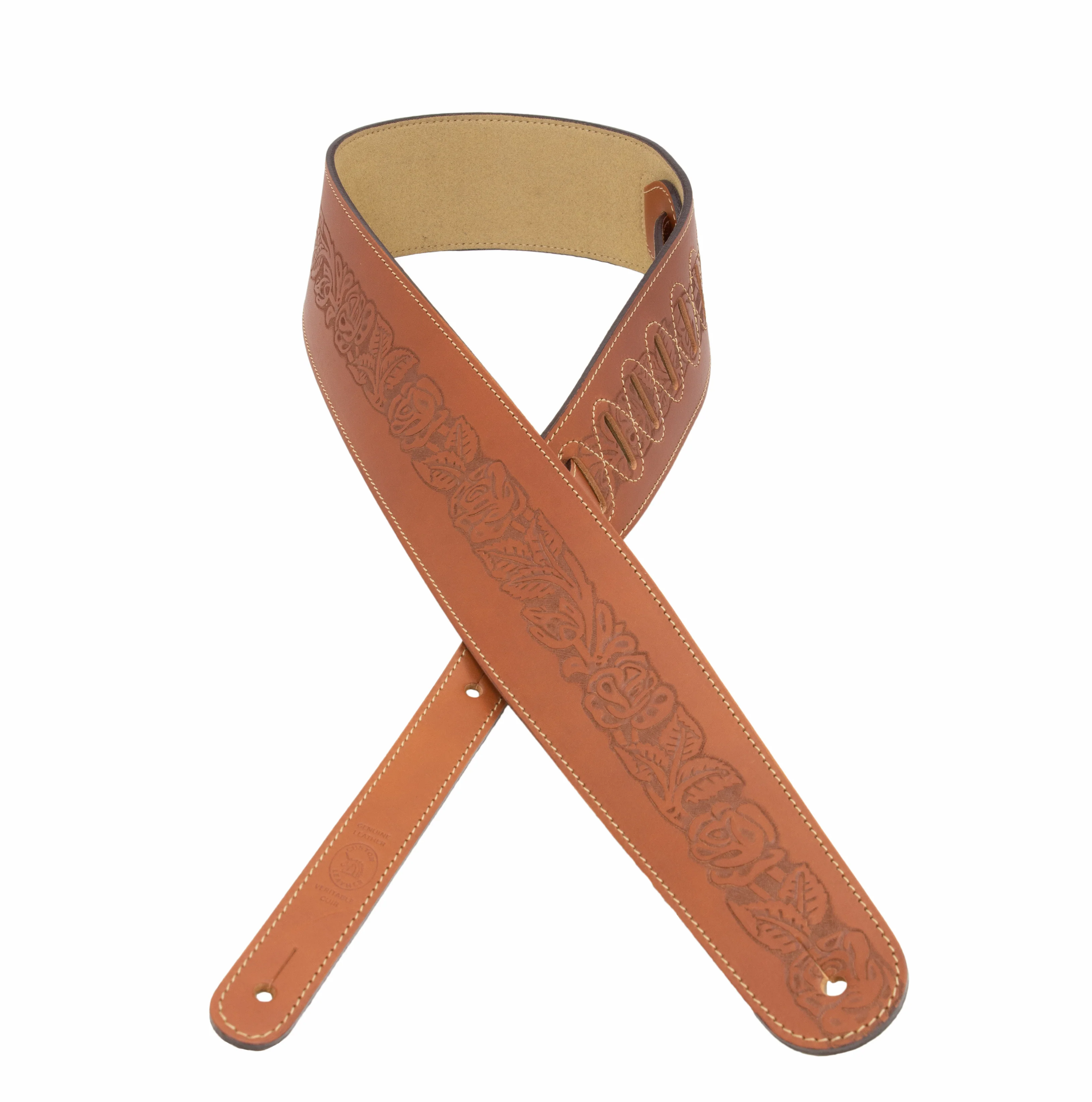 Axl - Rose Embossed Black Full Grain Leather Guitar Strap - Image 3