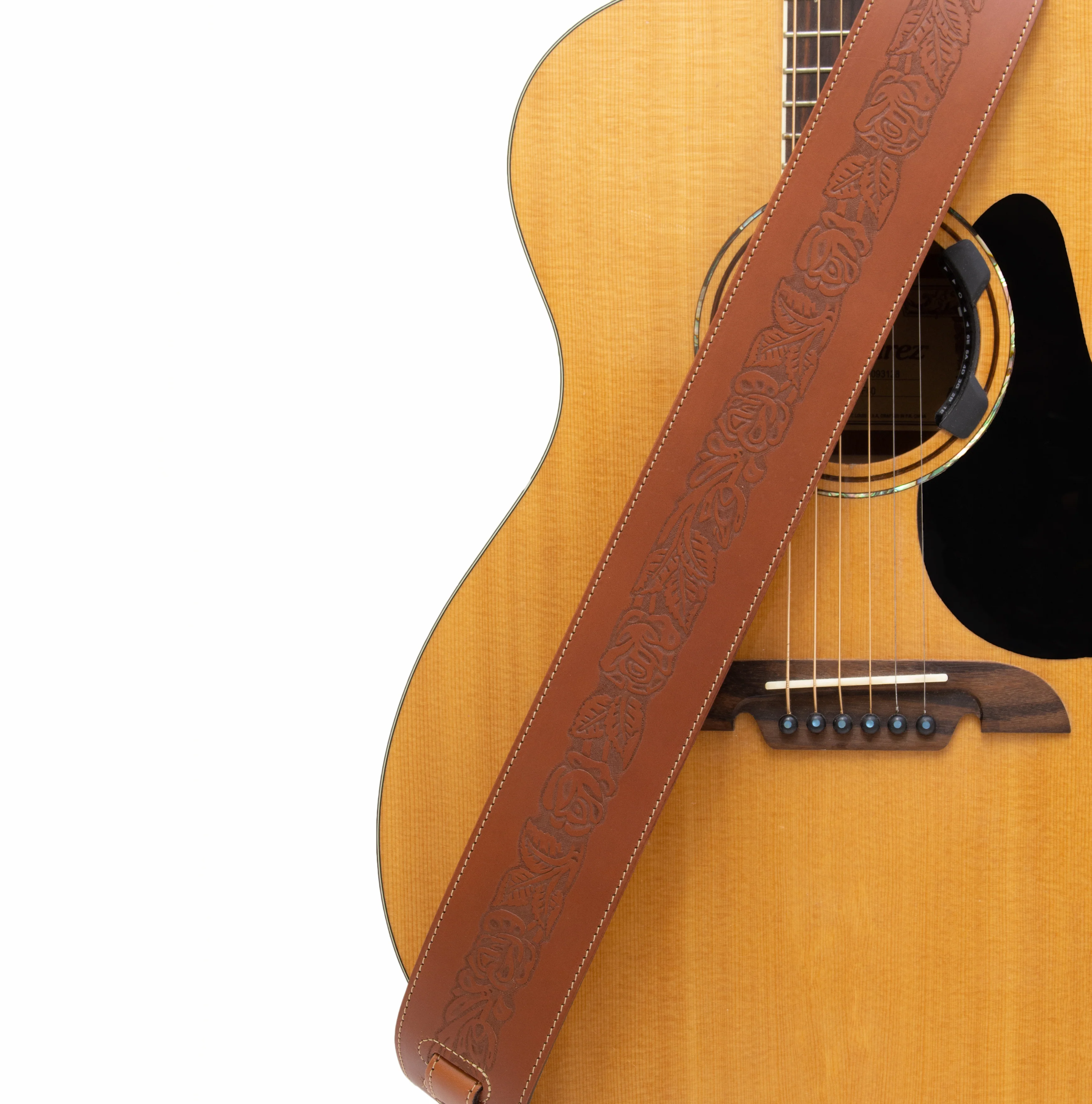 Axl - Rose Embossed Black Full Grain Leather Guitar Strap - Image 4