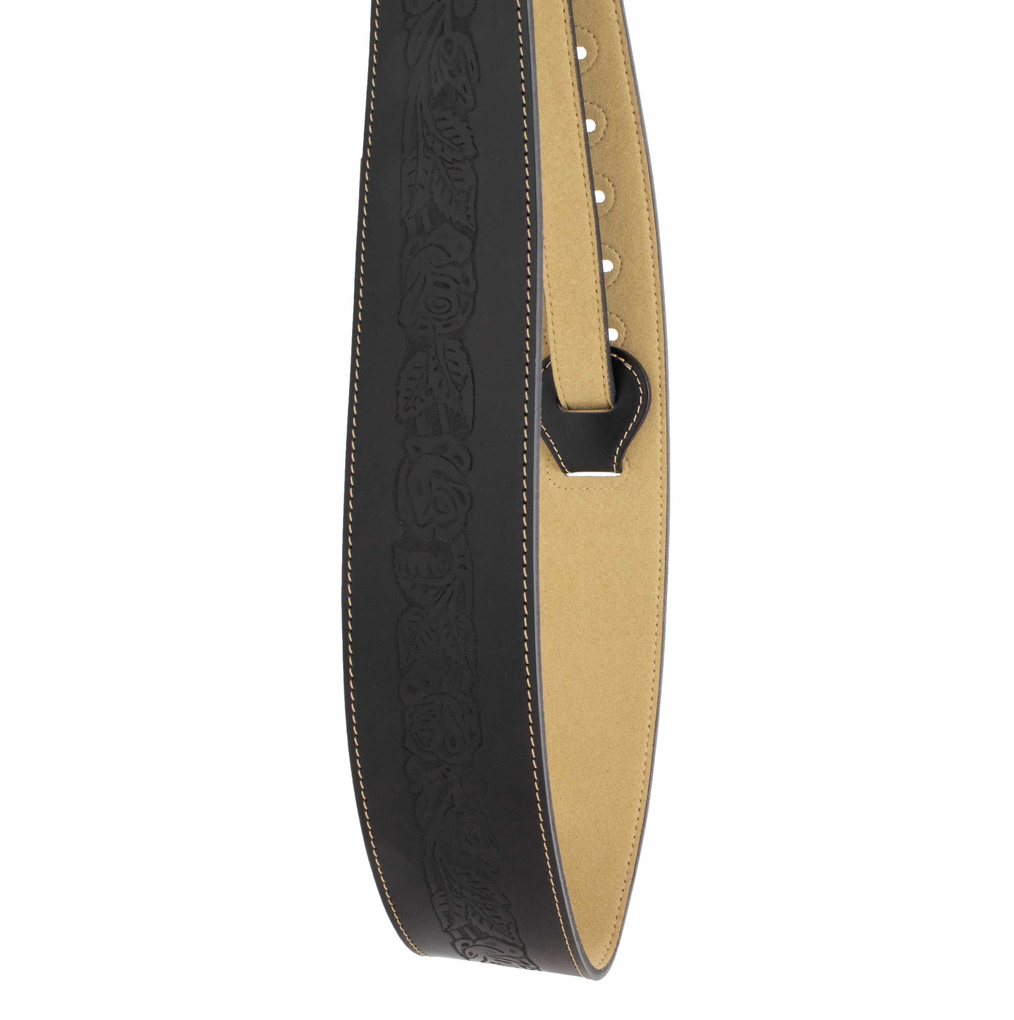 Axl - Rose Embossed Black Full Grain Leather Guitar Strap - Image 9