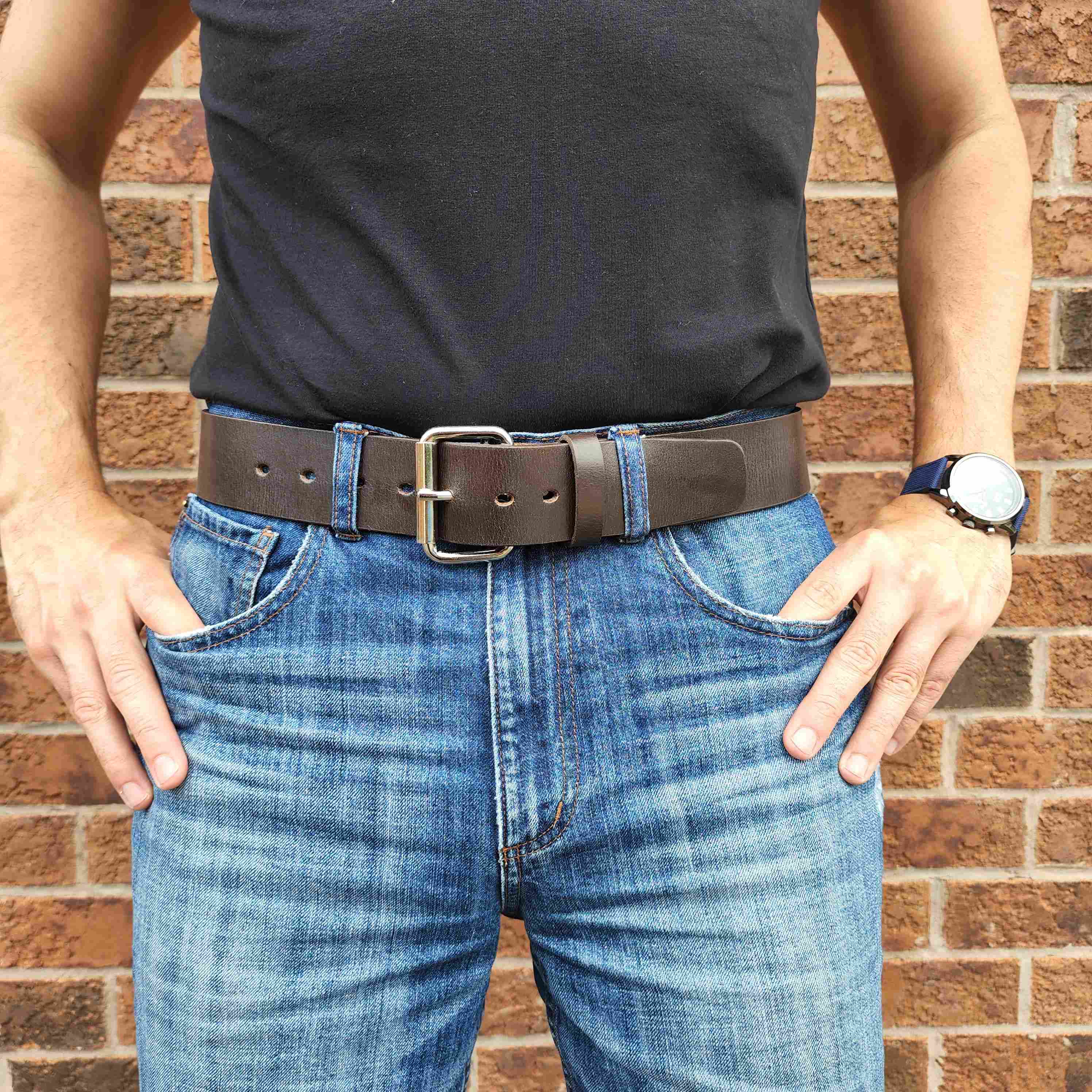 Black 45 mm 100% Full Grain Bridle Leather Belt for Jeans - Image 4
