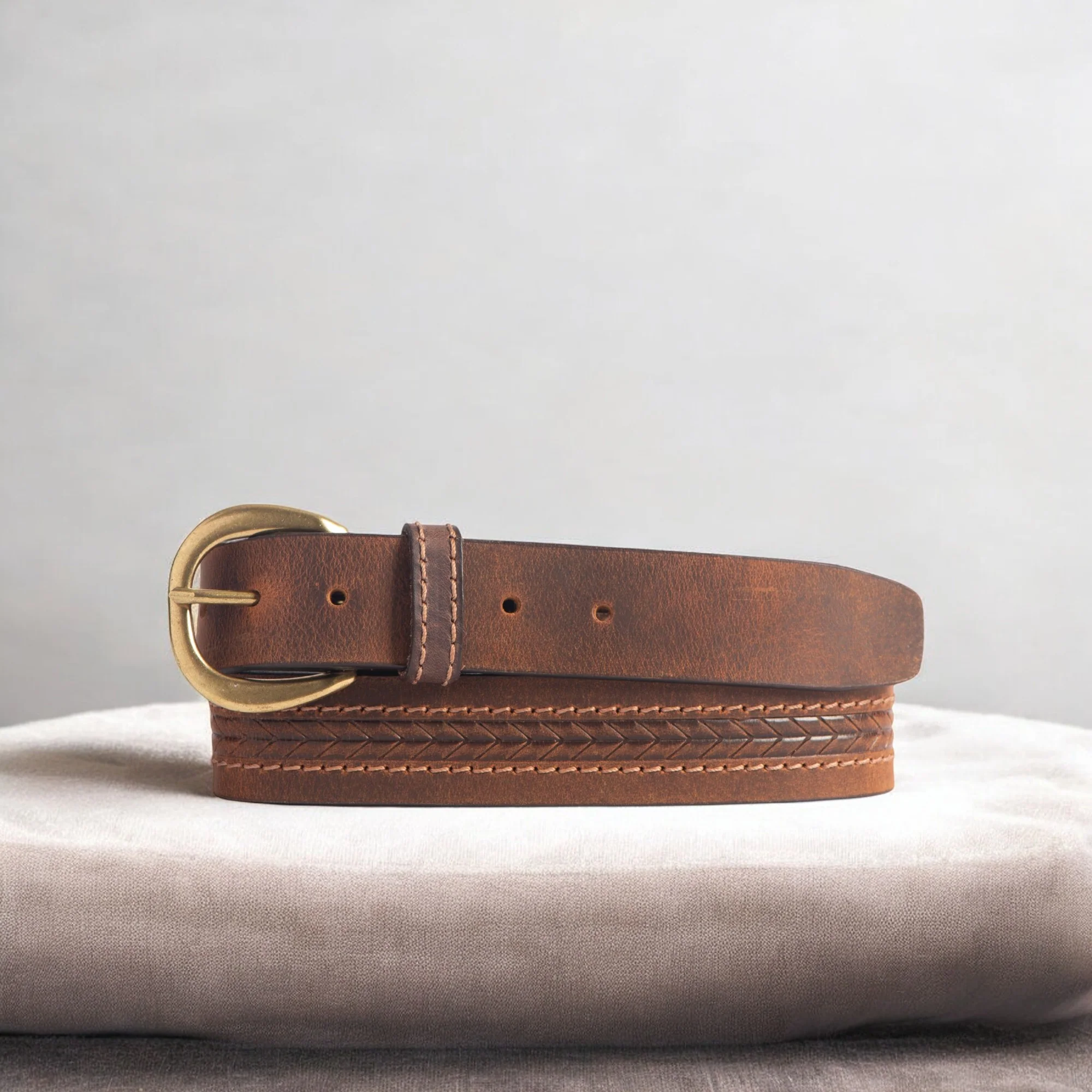 Terra - Brown Embossed Leather Belt with Gold Buckle - Made in Canada - Image 3