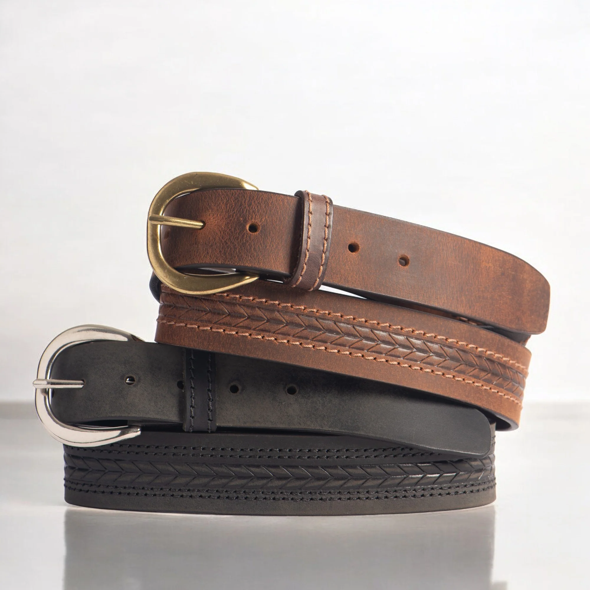 Terra - Brown Embossed Leather Belt with Gold Buckle - Made in Canada - Image 4
