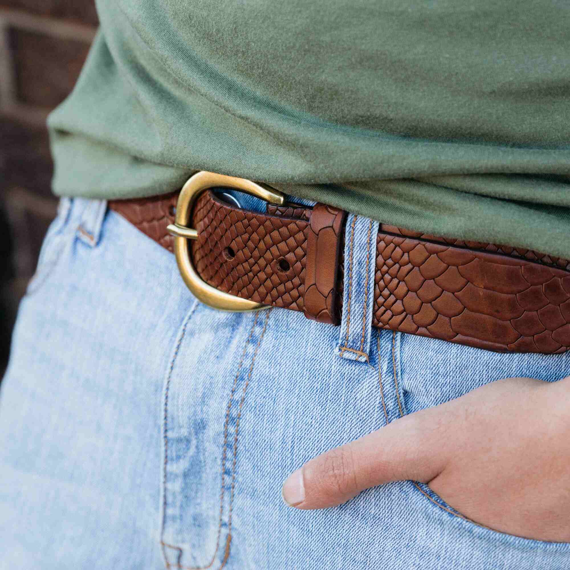 Snake Skin Embossed 100 % Real Leather Belt Made in Canada - Image 5