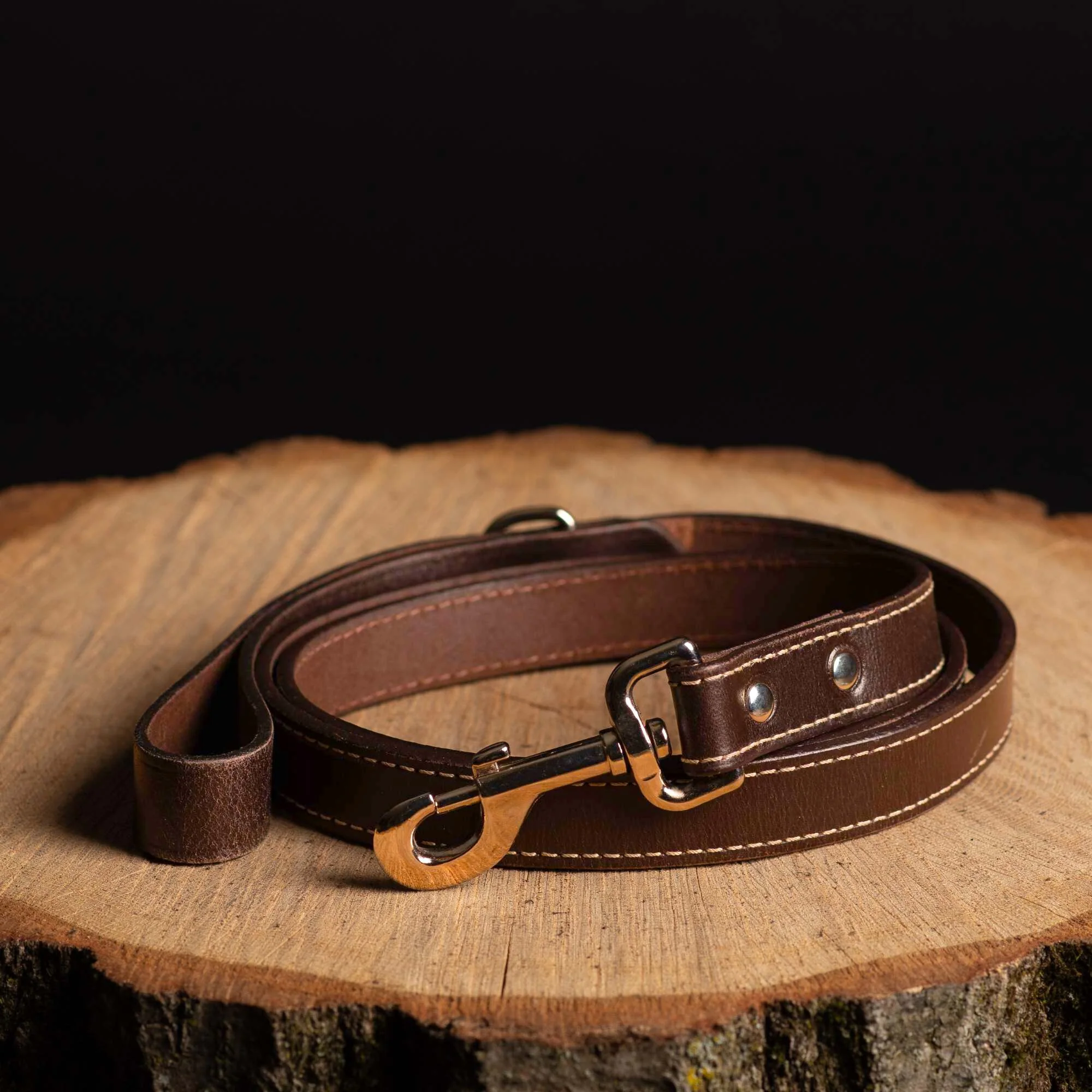 Burgundy Stitched Leather Dog Leash 60'' - Made in Canada - Image 4