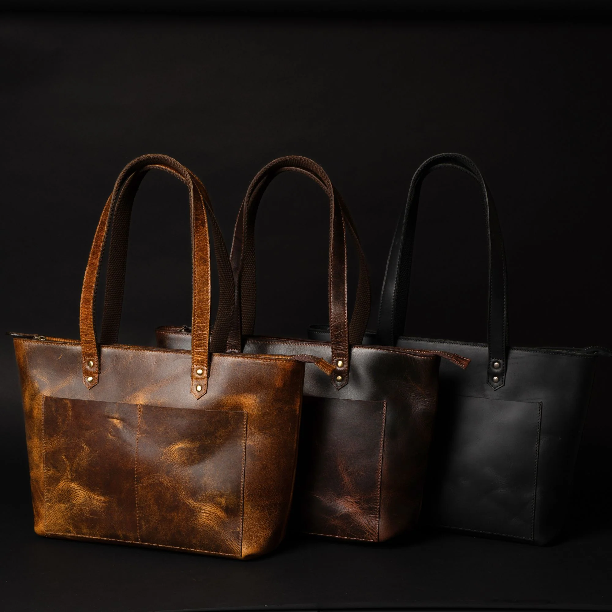 Classic Black Leather Tote Bag - Image 3