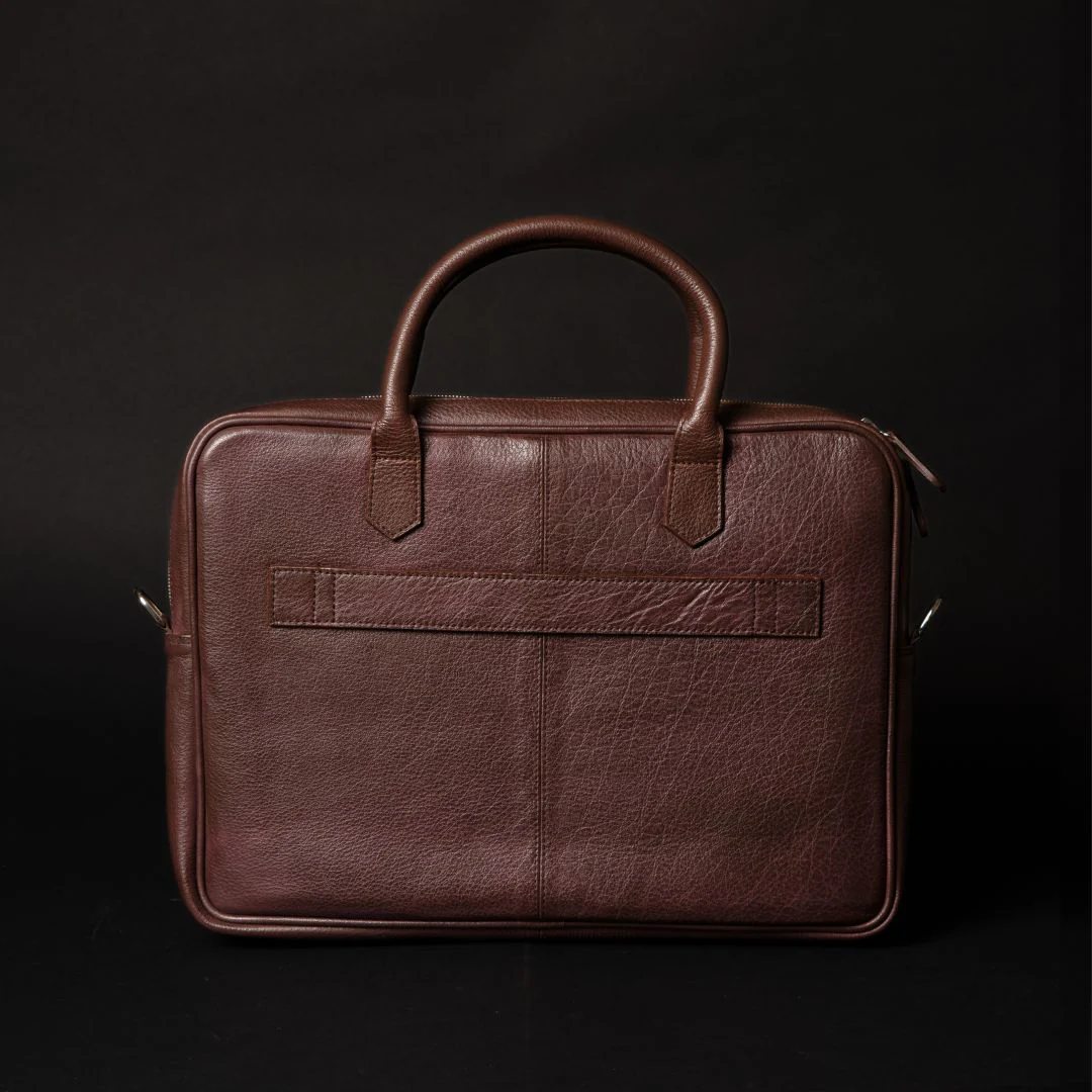 Classic Brown Full-Grain Leather Laptop Bag - Image 3