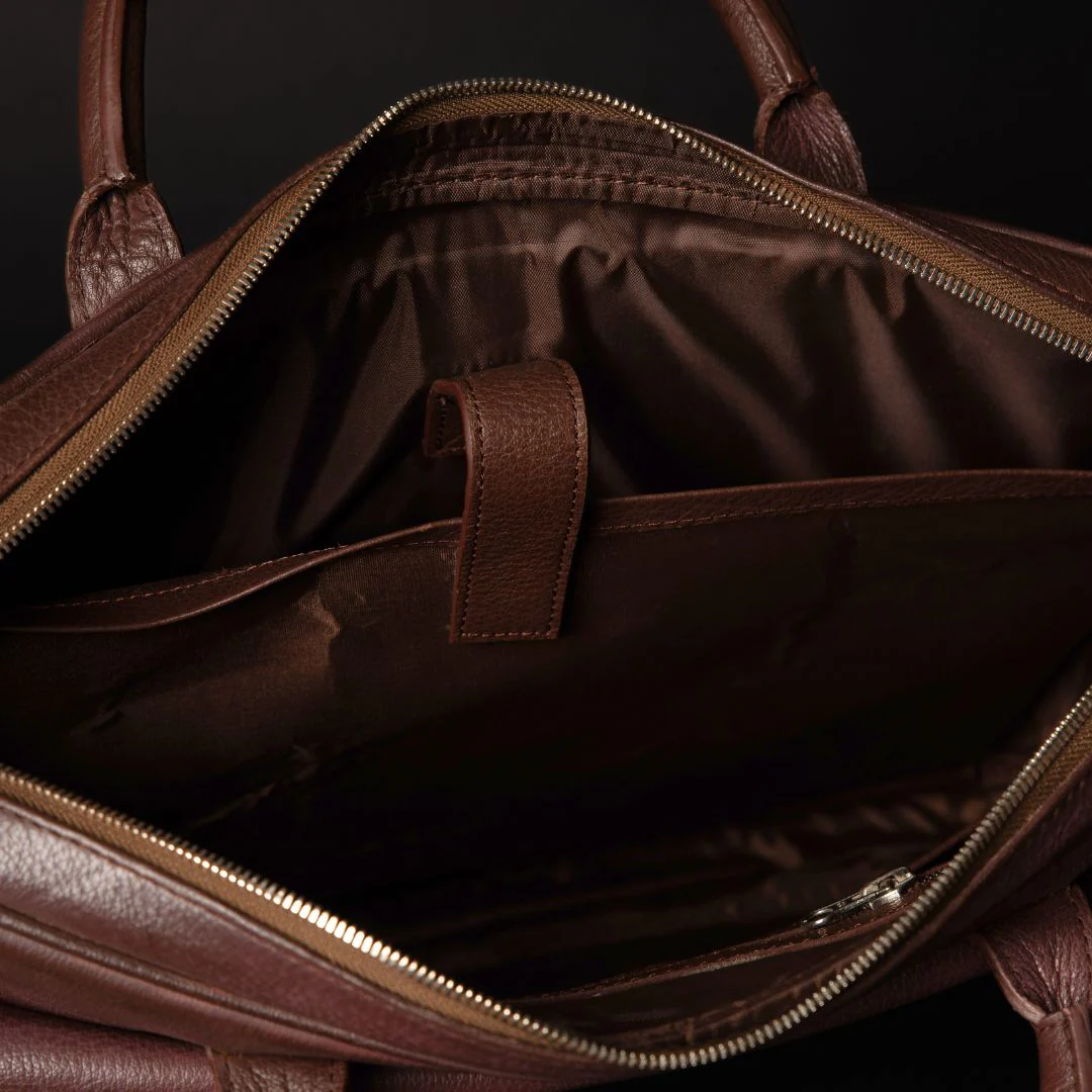 Classic Brown Full-Grain Leather Laptop Bag - Image 4