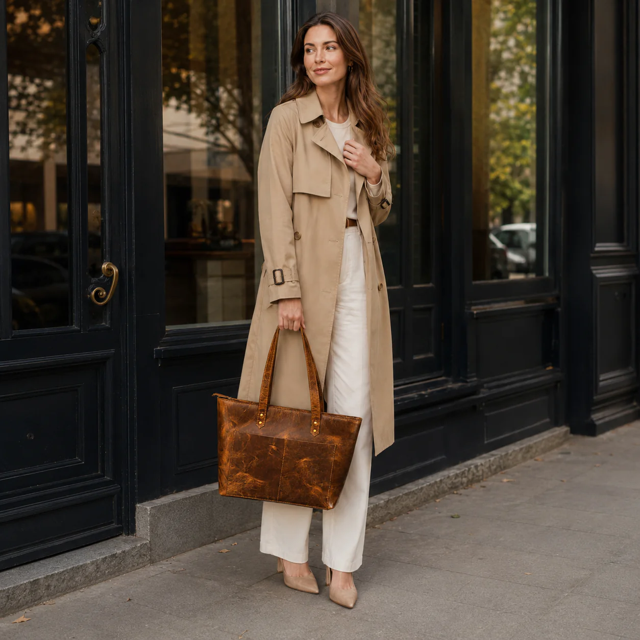 Classic Brown Leather Tote Bag - Image 10