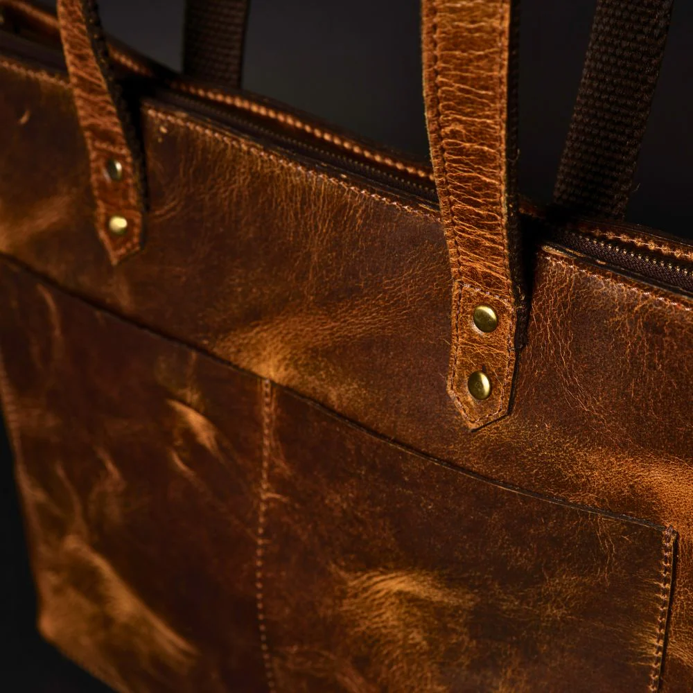 Classic Cognac Leather Tote Bag - Image 14