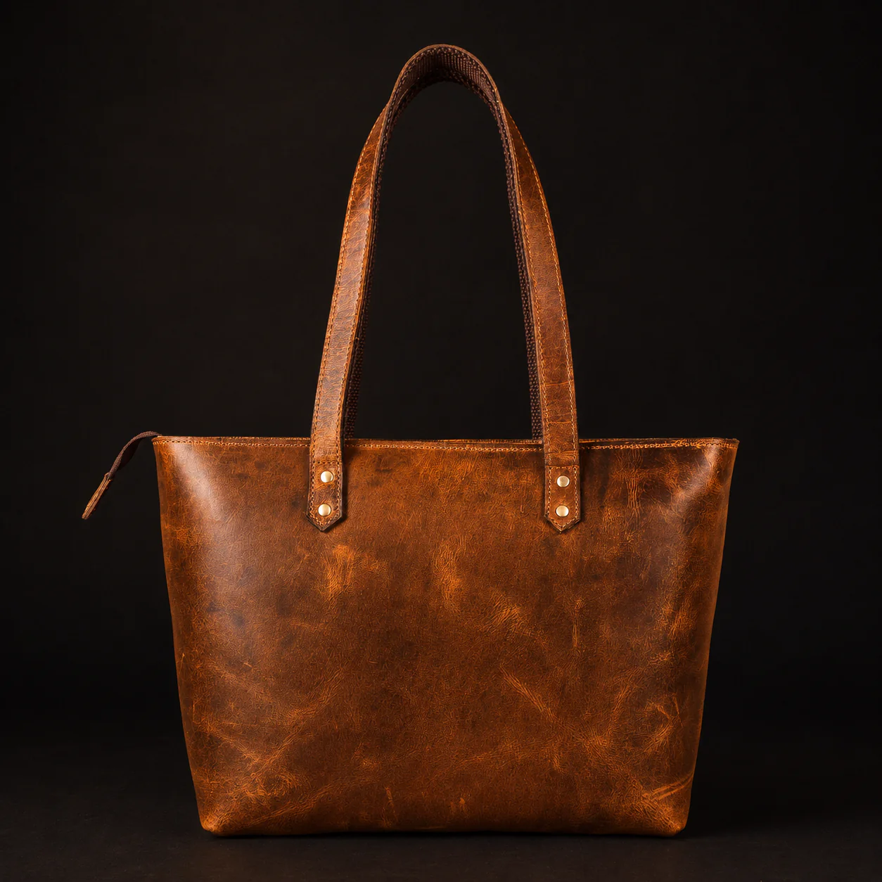 Classic Cognac Leather Tote Bag - Image 16