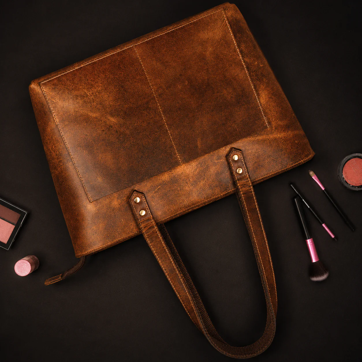Classic Cognac Leather Tote Bag - Image 17