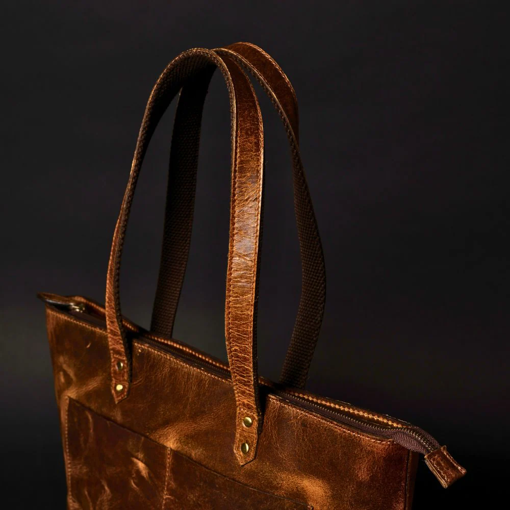 Classic Cognac Leather Tote Bag - Image 5