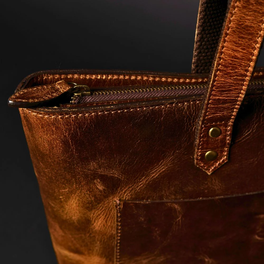 Classic Cognac Leather Tote Bag - Image 6