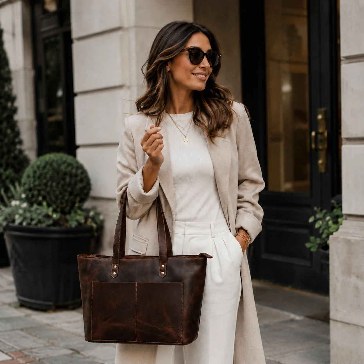 Classic Cognac Leather Tote Bag - Image 8
