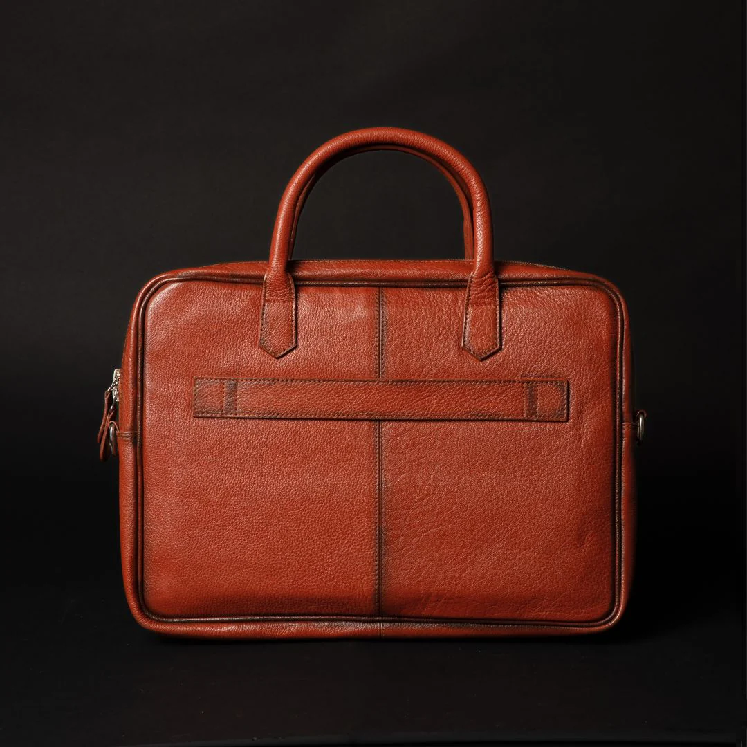 Classic Tan Full-Grain Leather Laptop Bag - Image 3