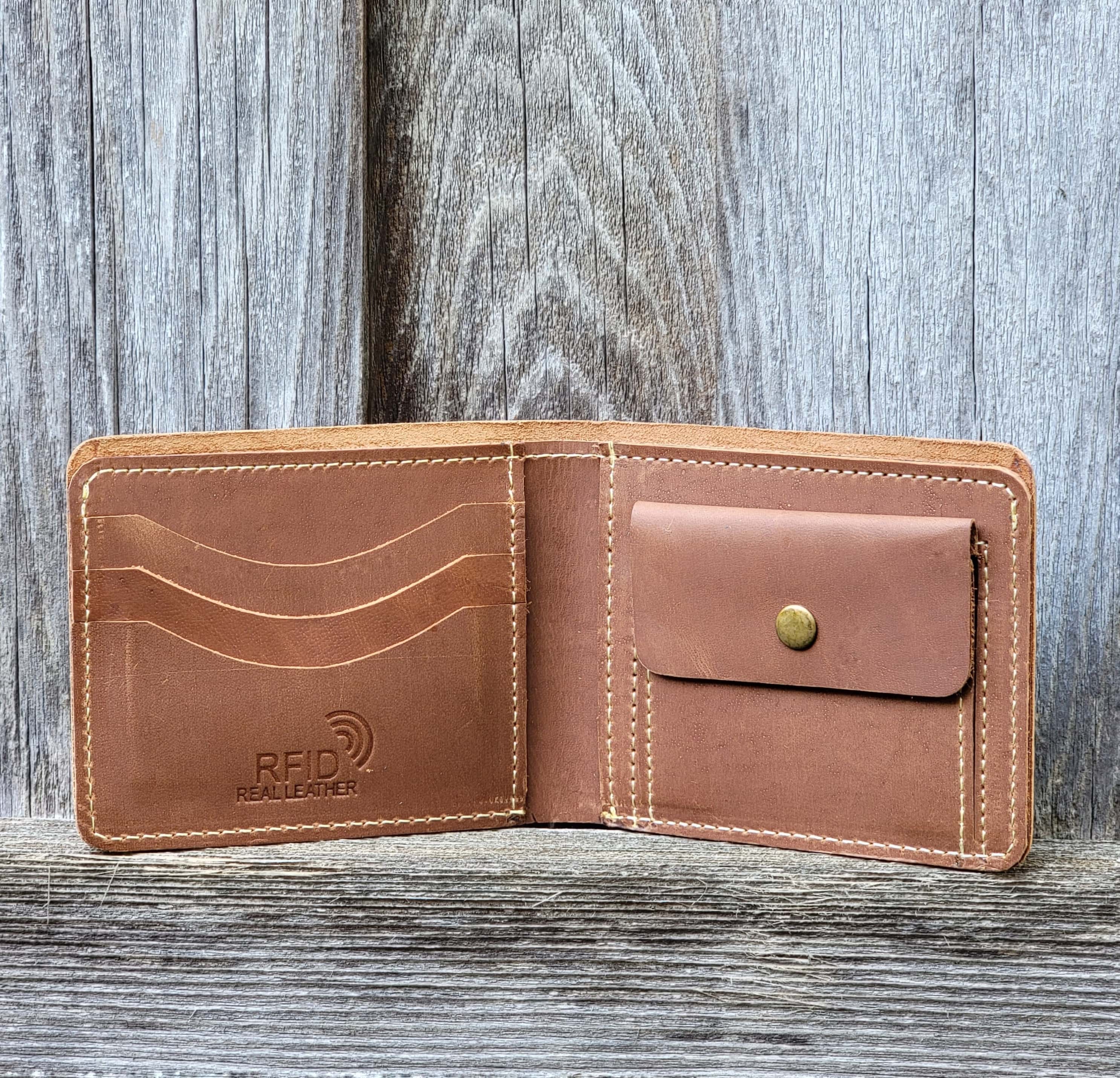 Cognac Full Grain Leather Wallet with Coin Pouch - Image 3
