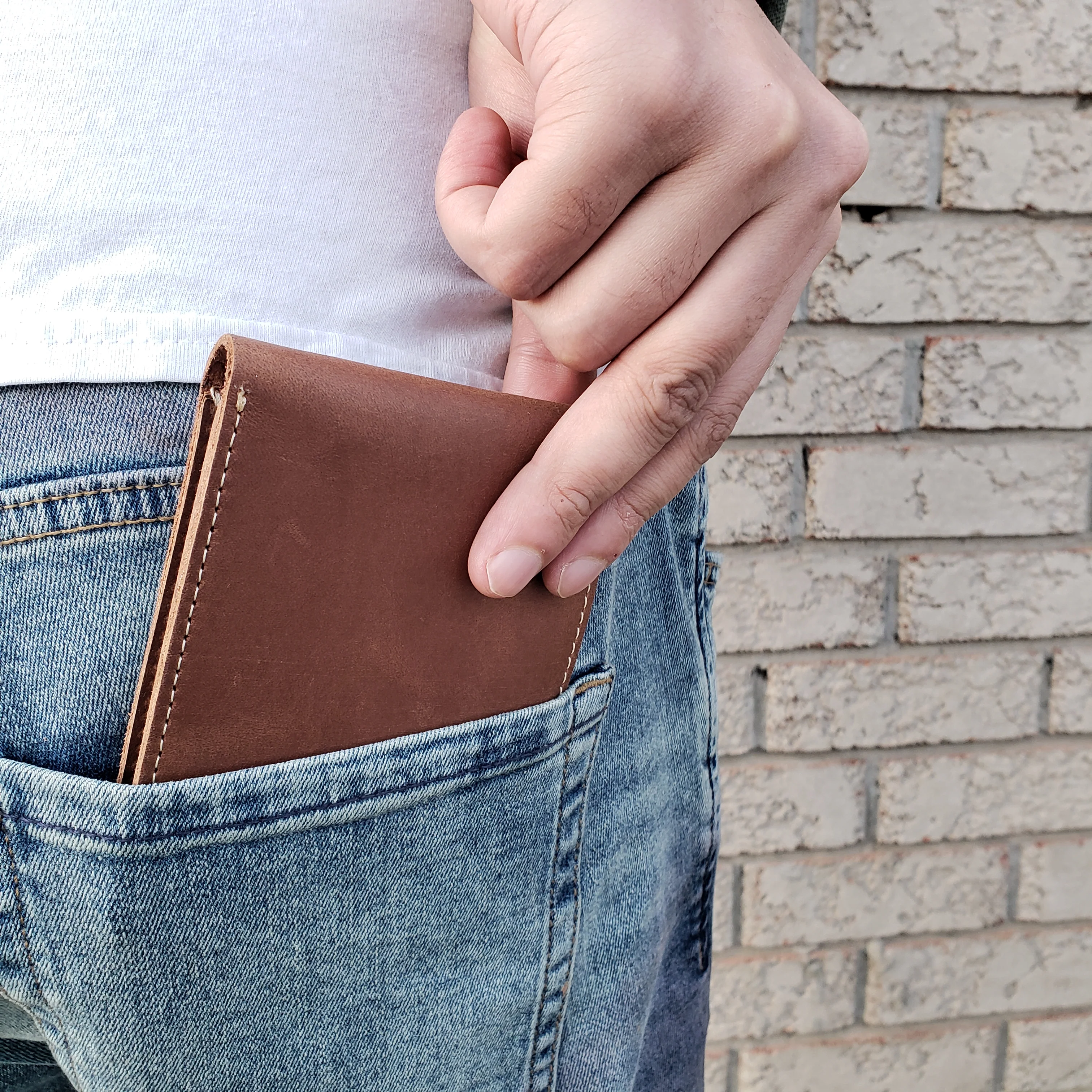 Cognac Full Grain Leather Wallet with Coin Pouch - Image 4