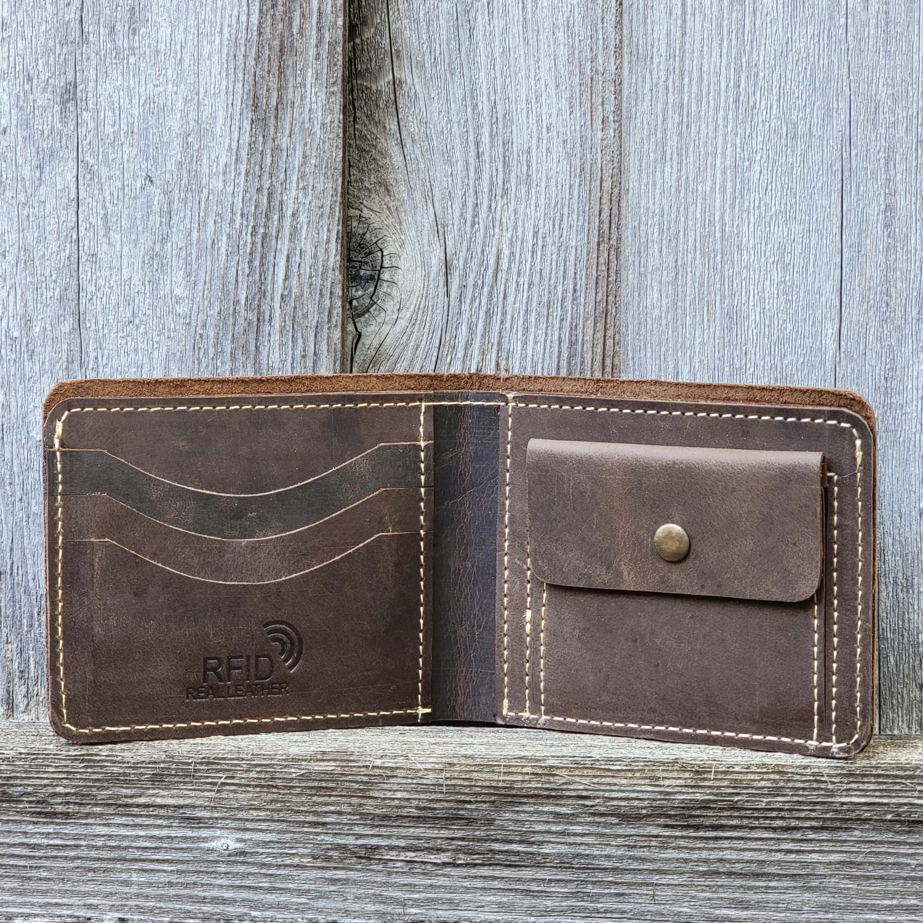 Cognac Full Grain Leather Wallet with Coin Pouch - Image 7