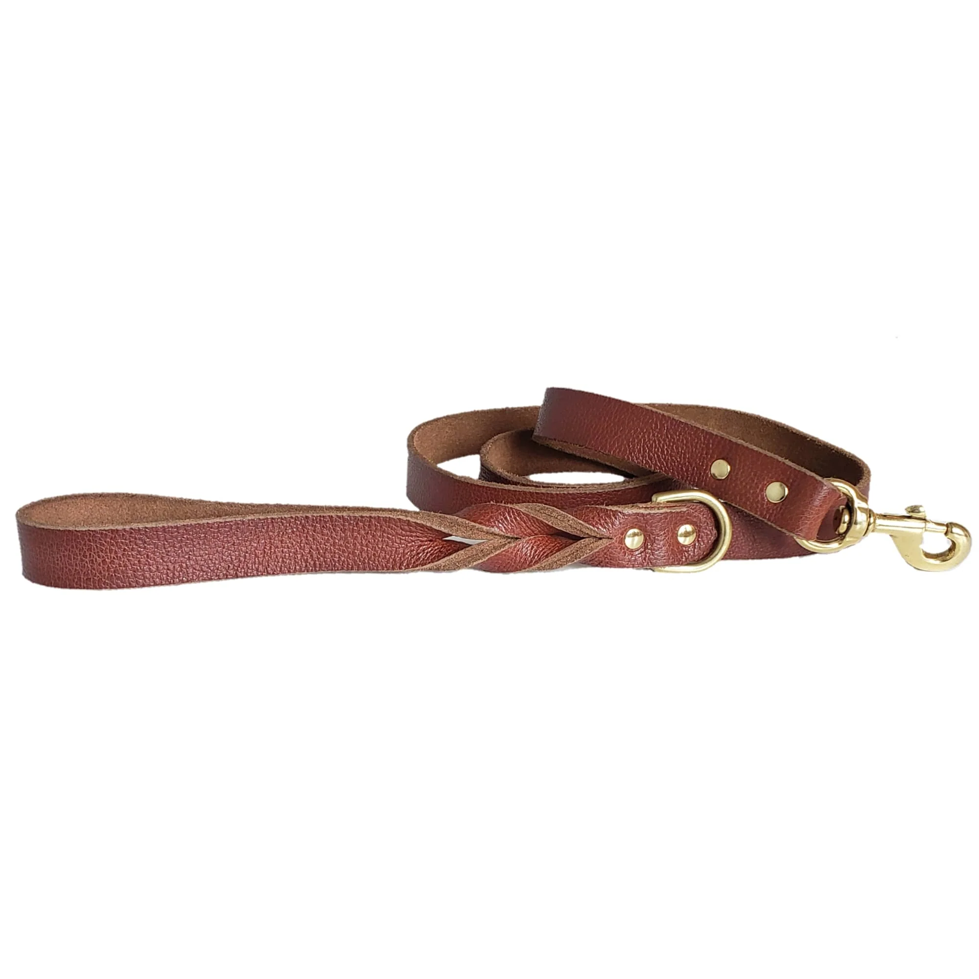 Cognac Leather Dog Leash and Collar Set - Made in Canada - Image 2