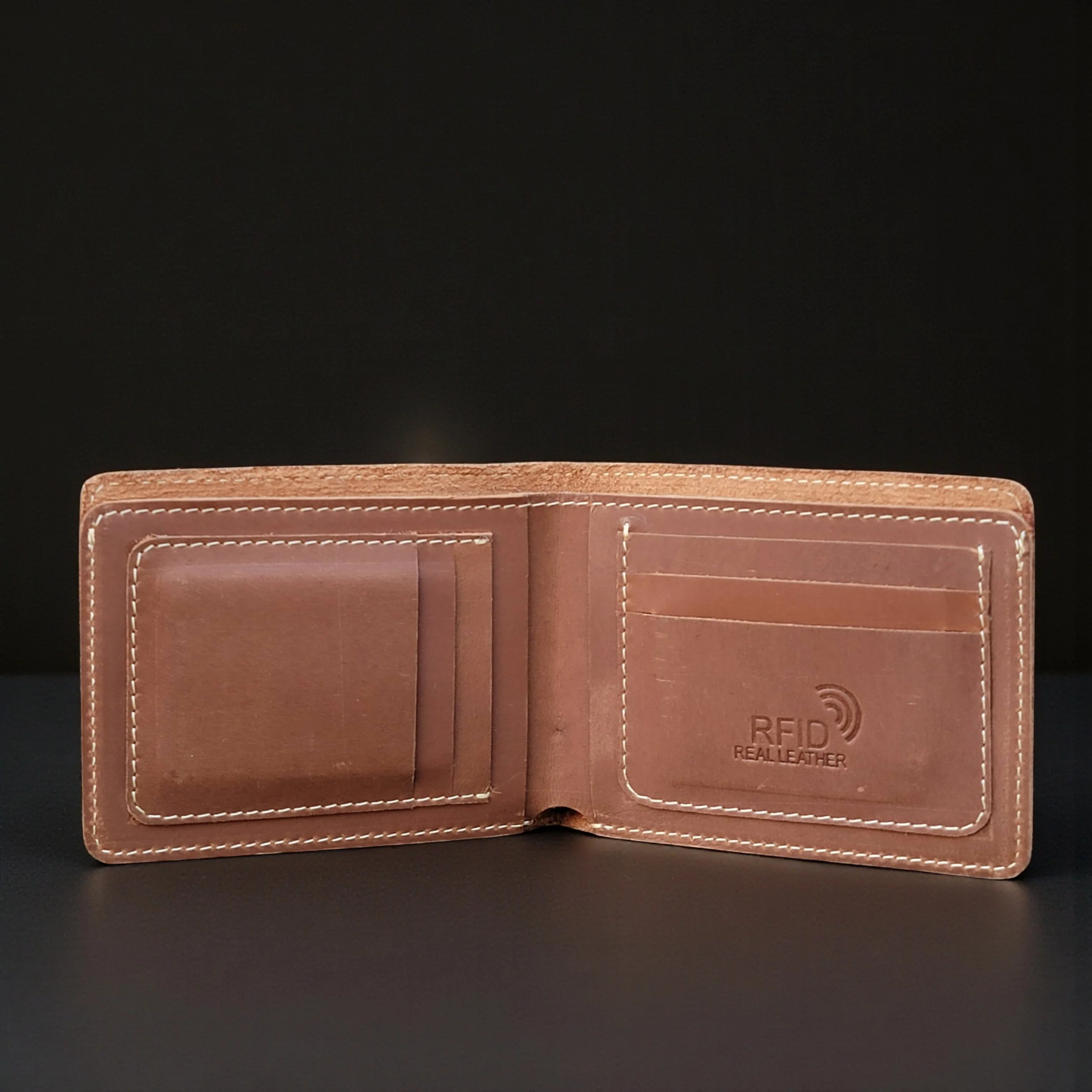 Cognac Full Grain Leather Minimalist Wallet - Image 3