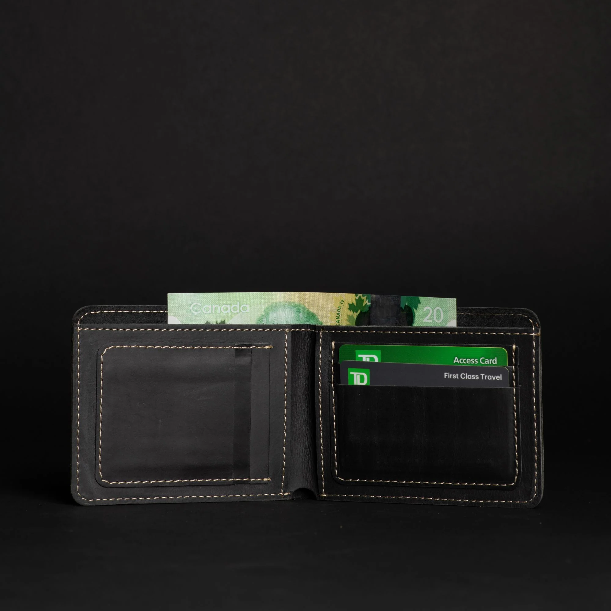 Black Full Grain Leather Minimalist Wallet - Image 3