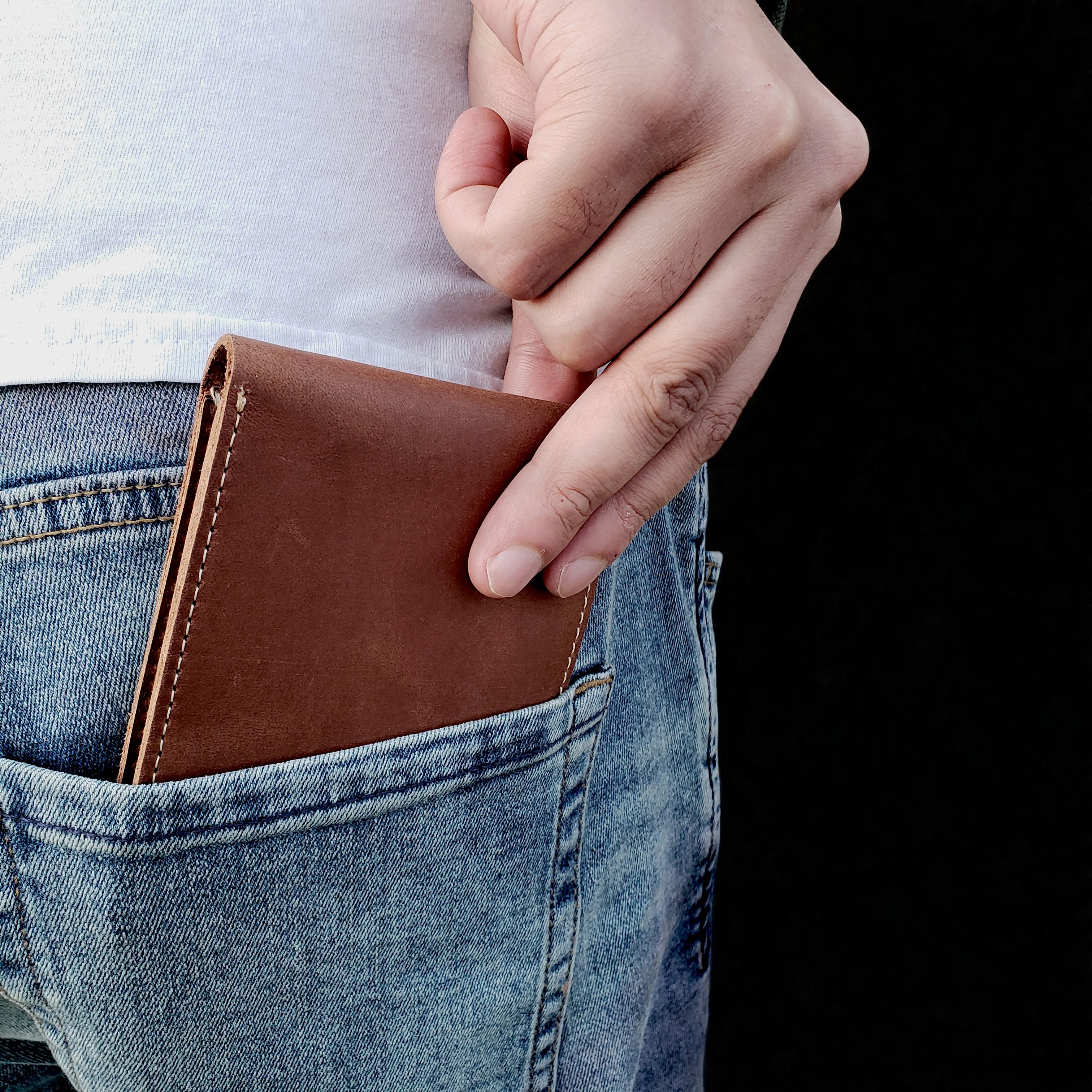 Cognac Full Grain Leather Minimalist Wallet - Image 5