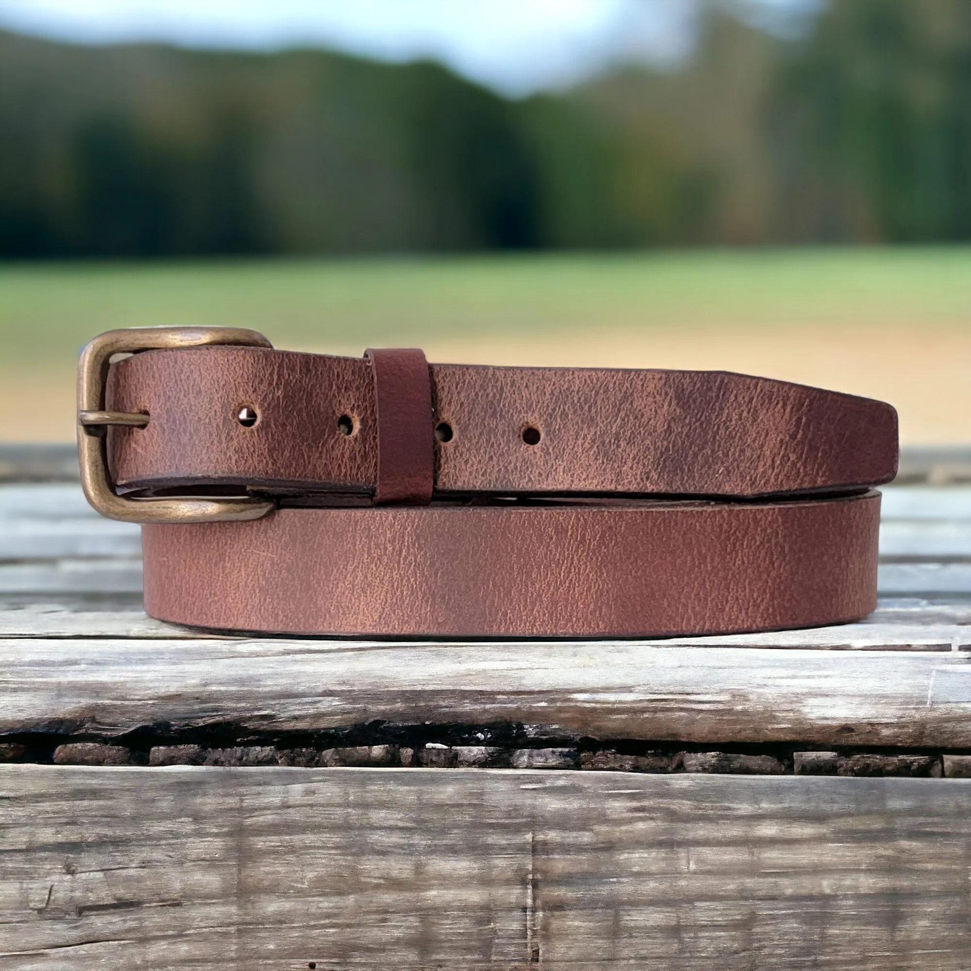 Brown Leather Belt - 35 mm Full Grain Distressed Leather Belt - Image 4
