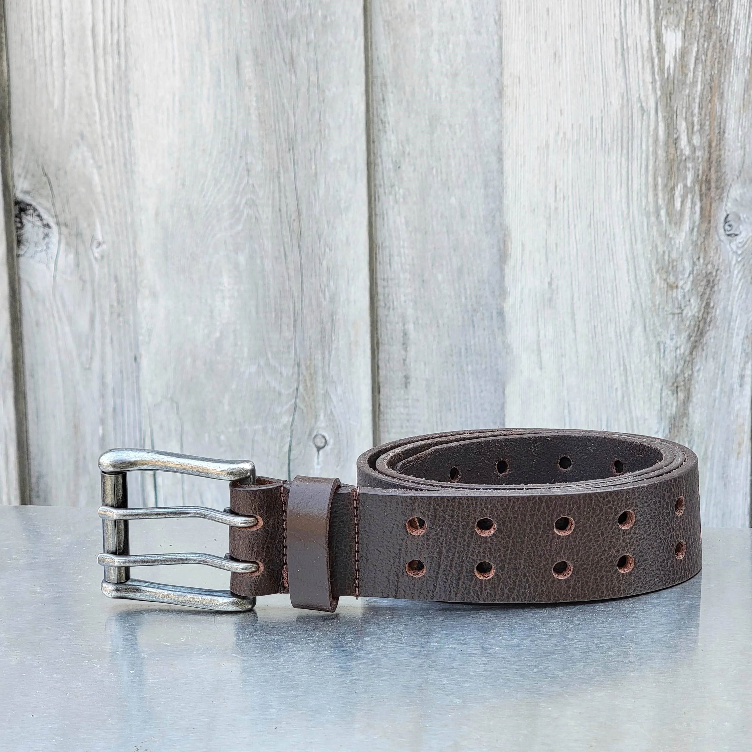 Black Double Hole Full Grain Leather Belt - Image 8