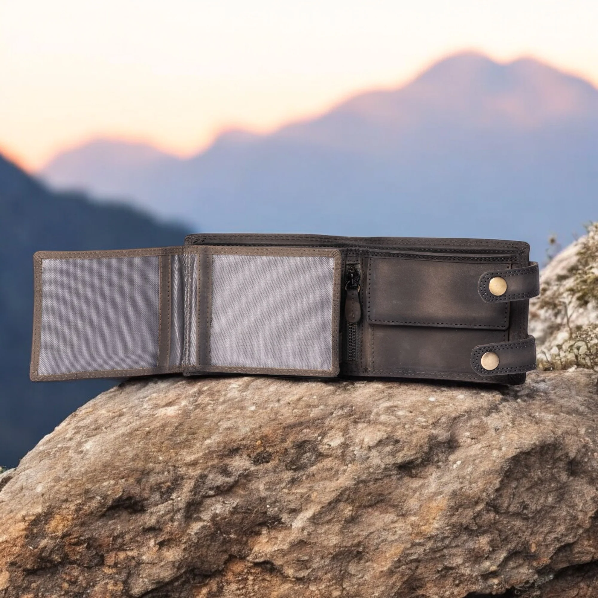 Eagle's Crest Wallet - Black Full Grain Distressed Leather Wallet - Image 3