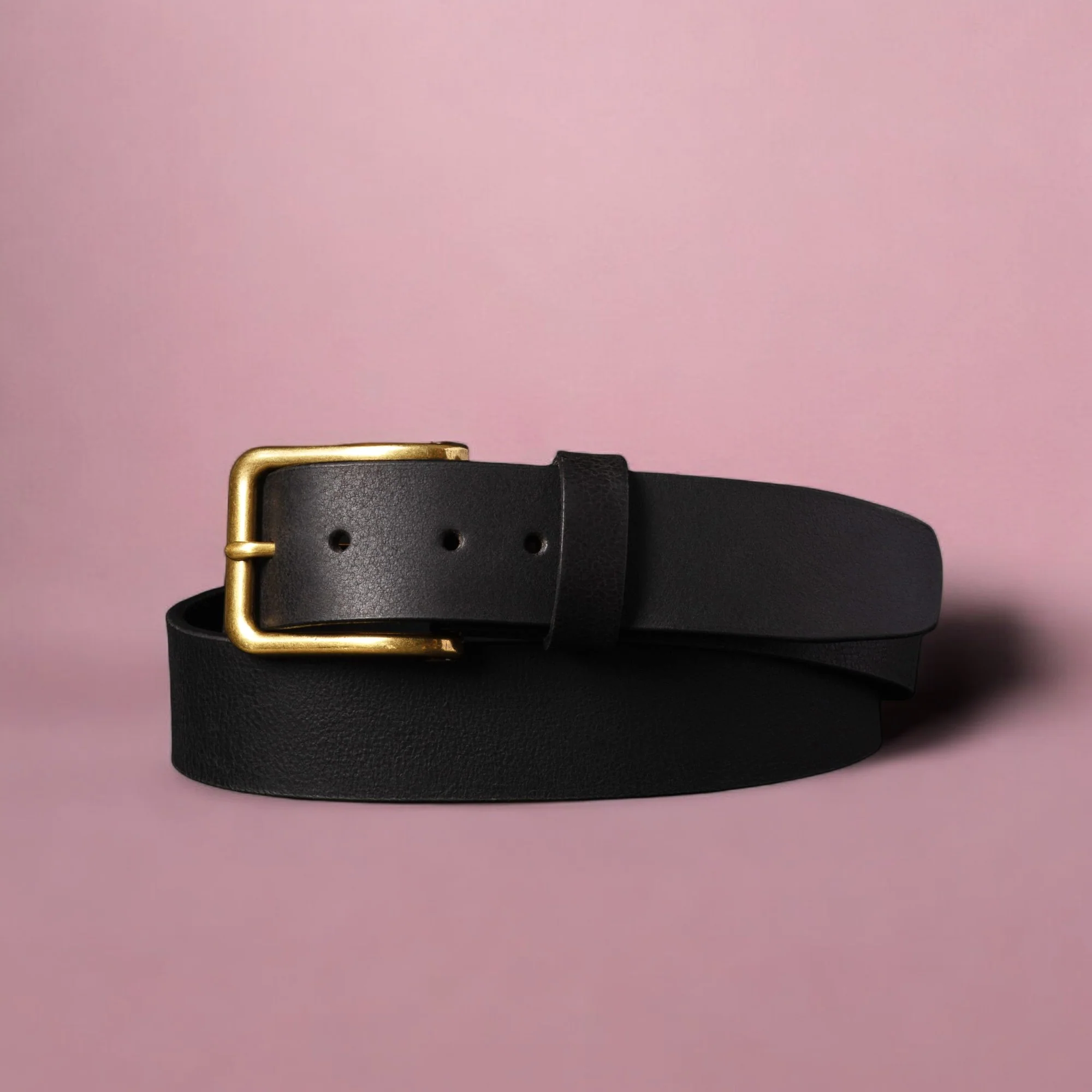 Elara- Black Leather Belt with Gold Rectangular Buckle - Made in Canada - Image 2