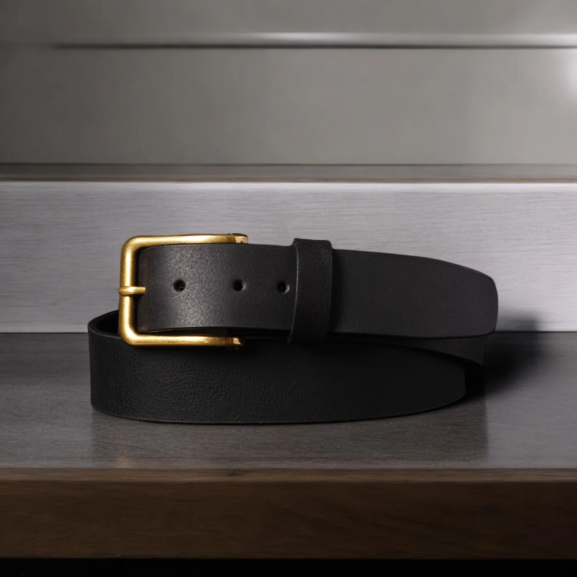 Elara- Black Leather Belt with Gold Rectangular Buckle - Made in Canada - Image 3