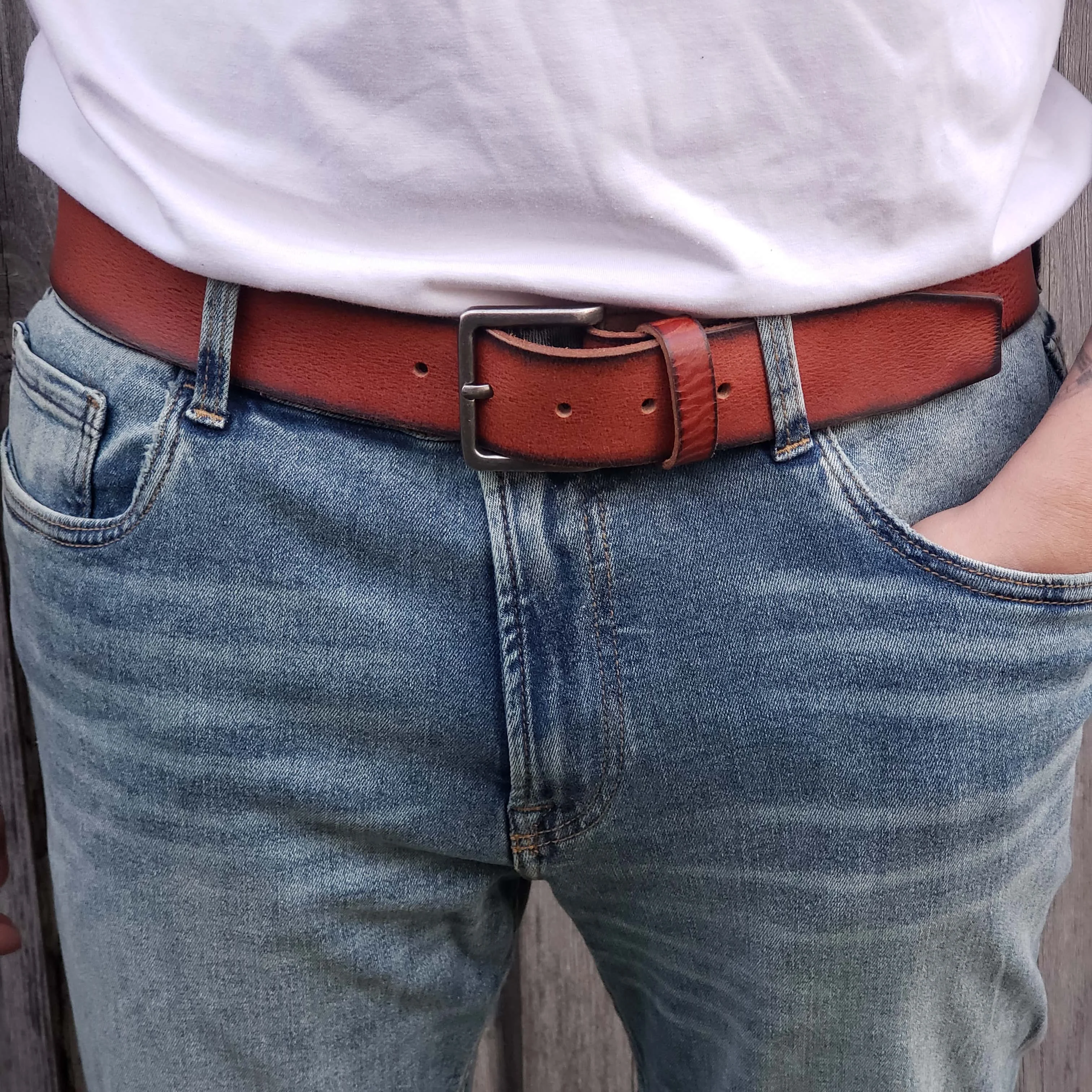 The Canyon Belt - Tan Leather Belt with Charred Edges - Image 10