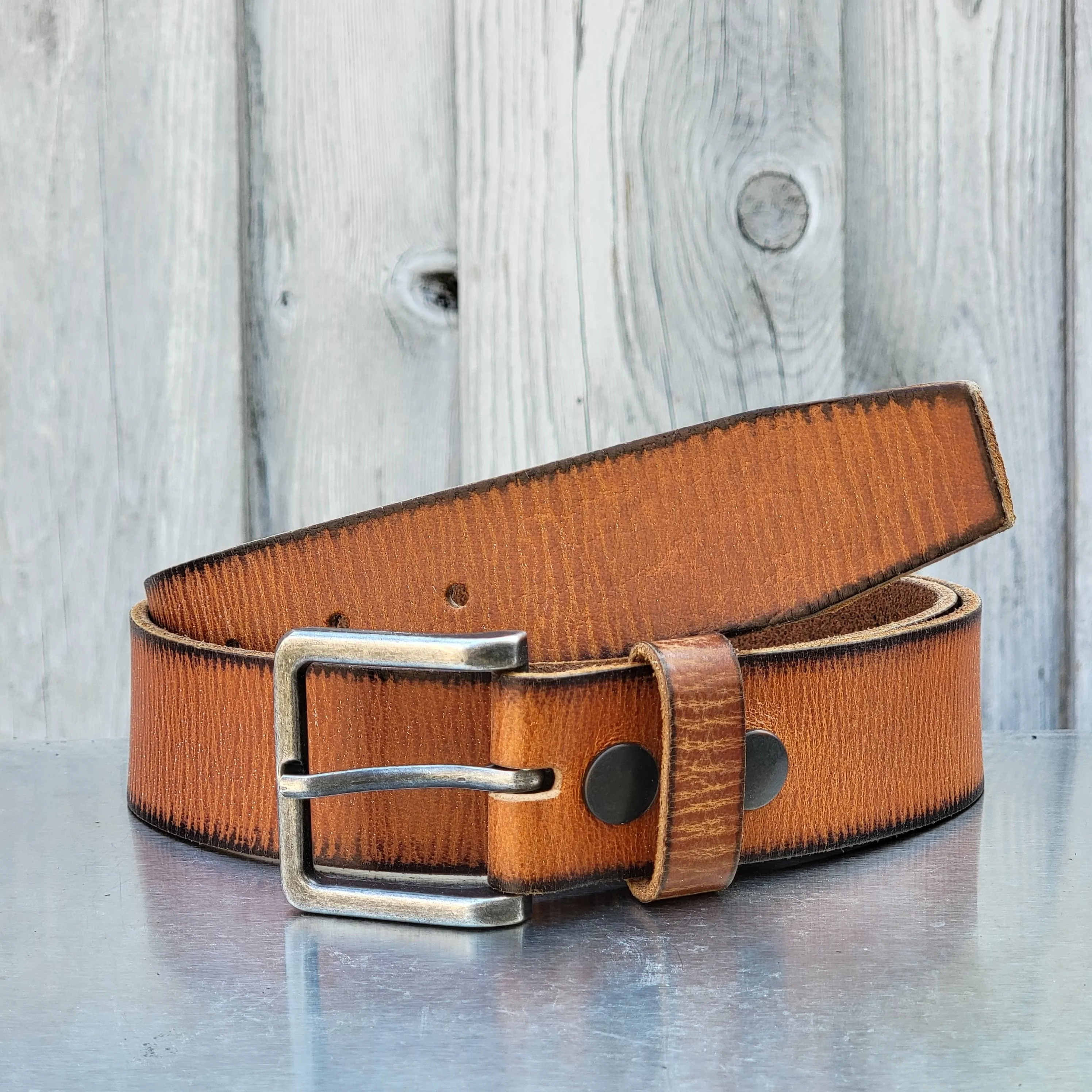 The Canyon Belt - Tan Leather Belt with Charred Edges - Image 5