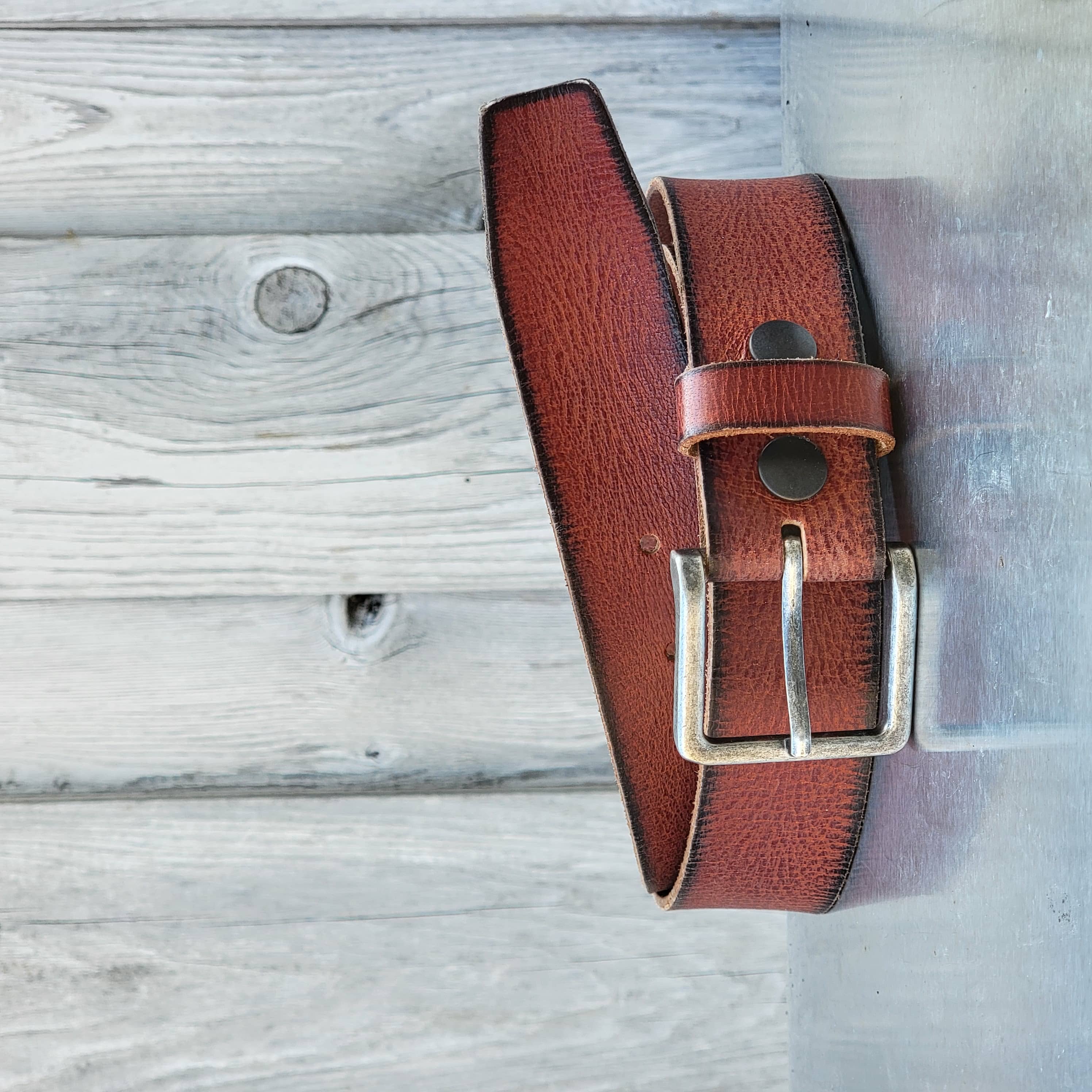 The Canyon Belt - Tan Leather Belt with Charred Edges - Image 7