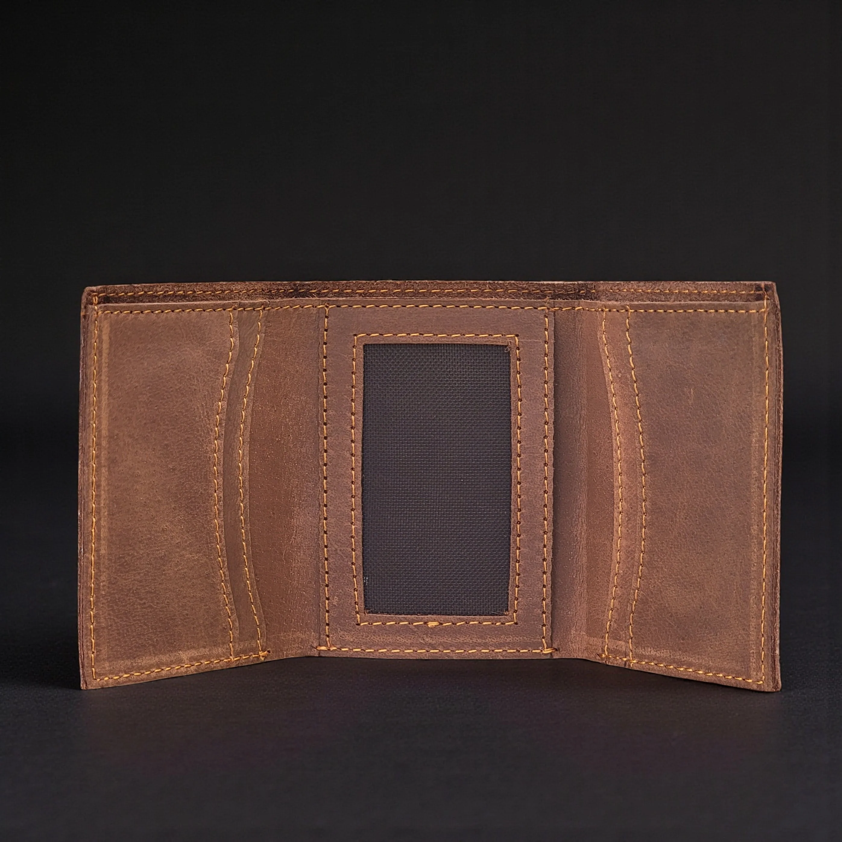 Meraki - Brown Full Grain Leather Trifold Wallet - Image 6