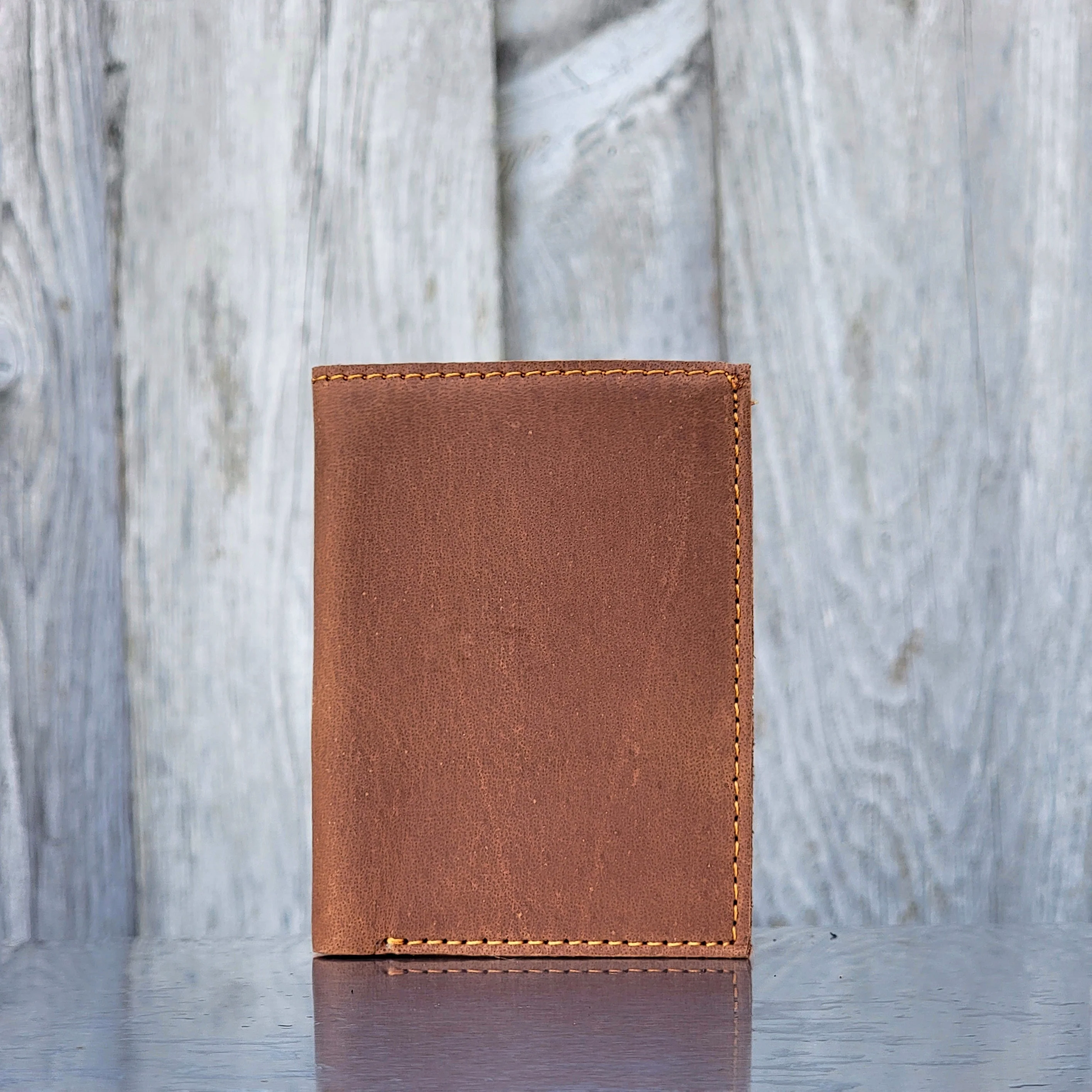 Meraki - Engraved Cognac Full Grain Leather Trifold Wallet - Image 6
