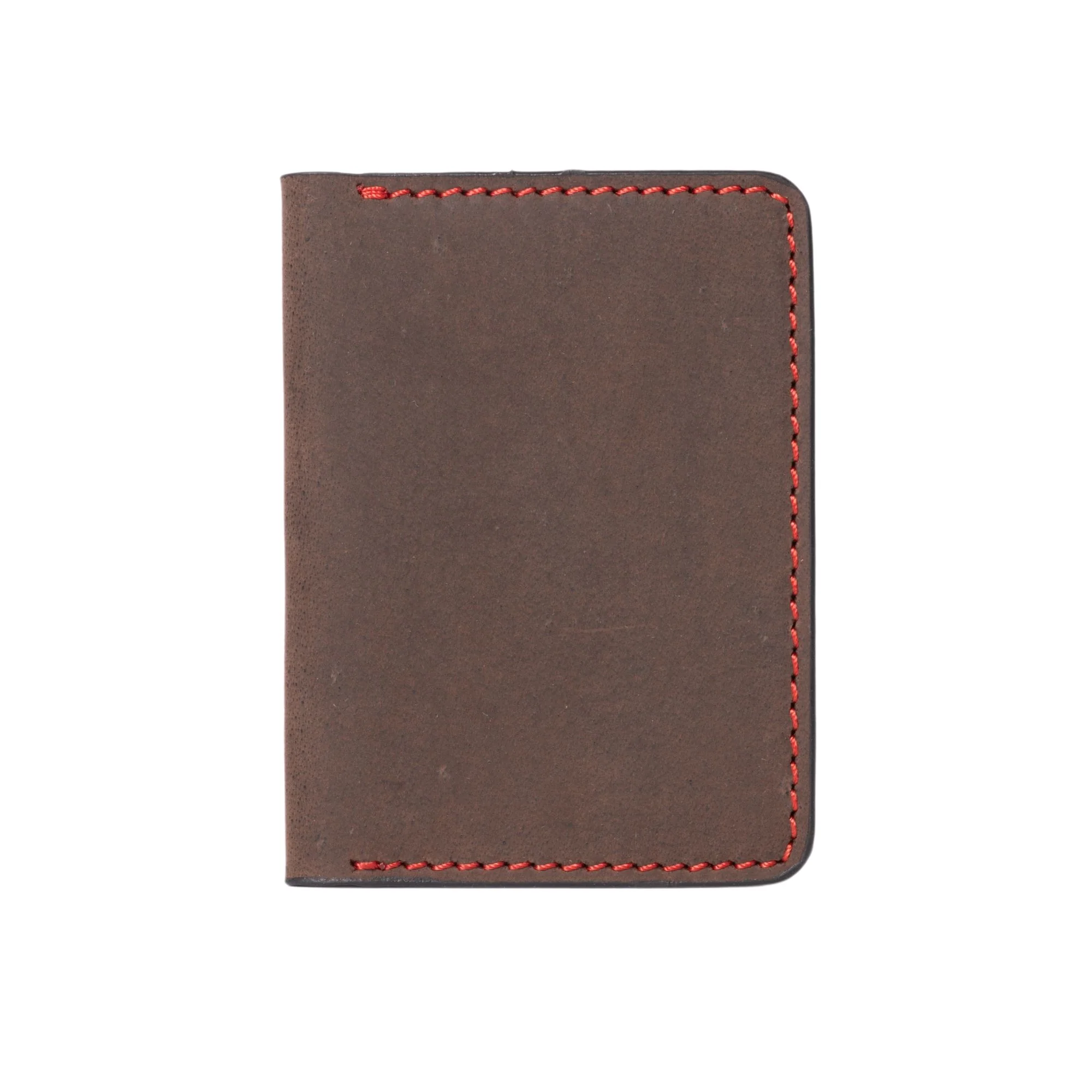 Card Holder - Brown Full Grain Leather Card Holder With Red Hand Stitching - Image 5
