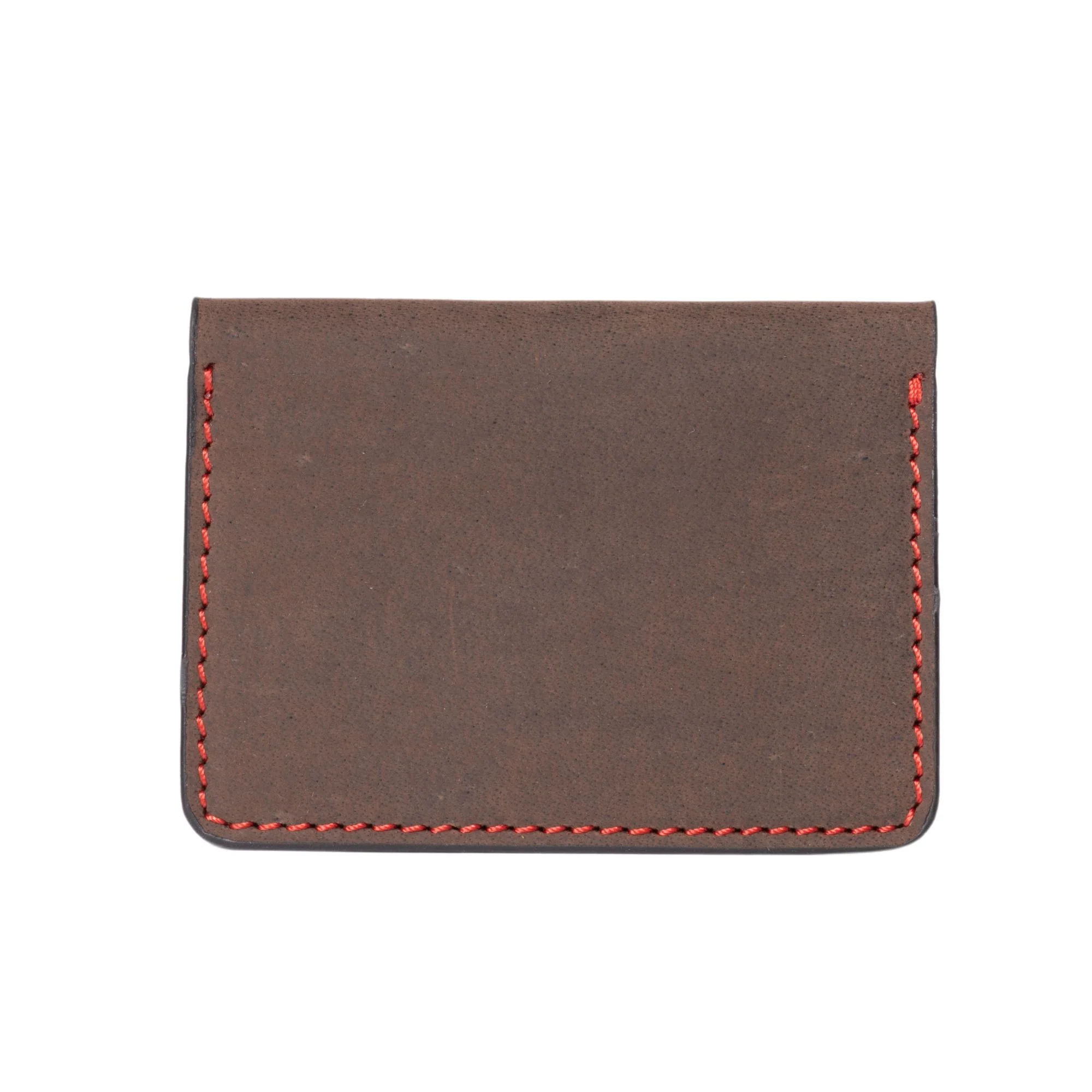 Card Holder - Brown Full Grain Leather Card Holder With Red Hand Stitching - Image 6
