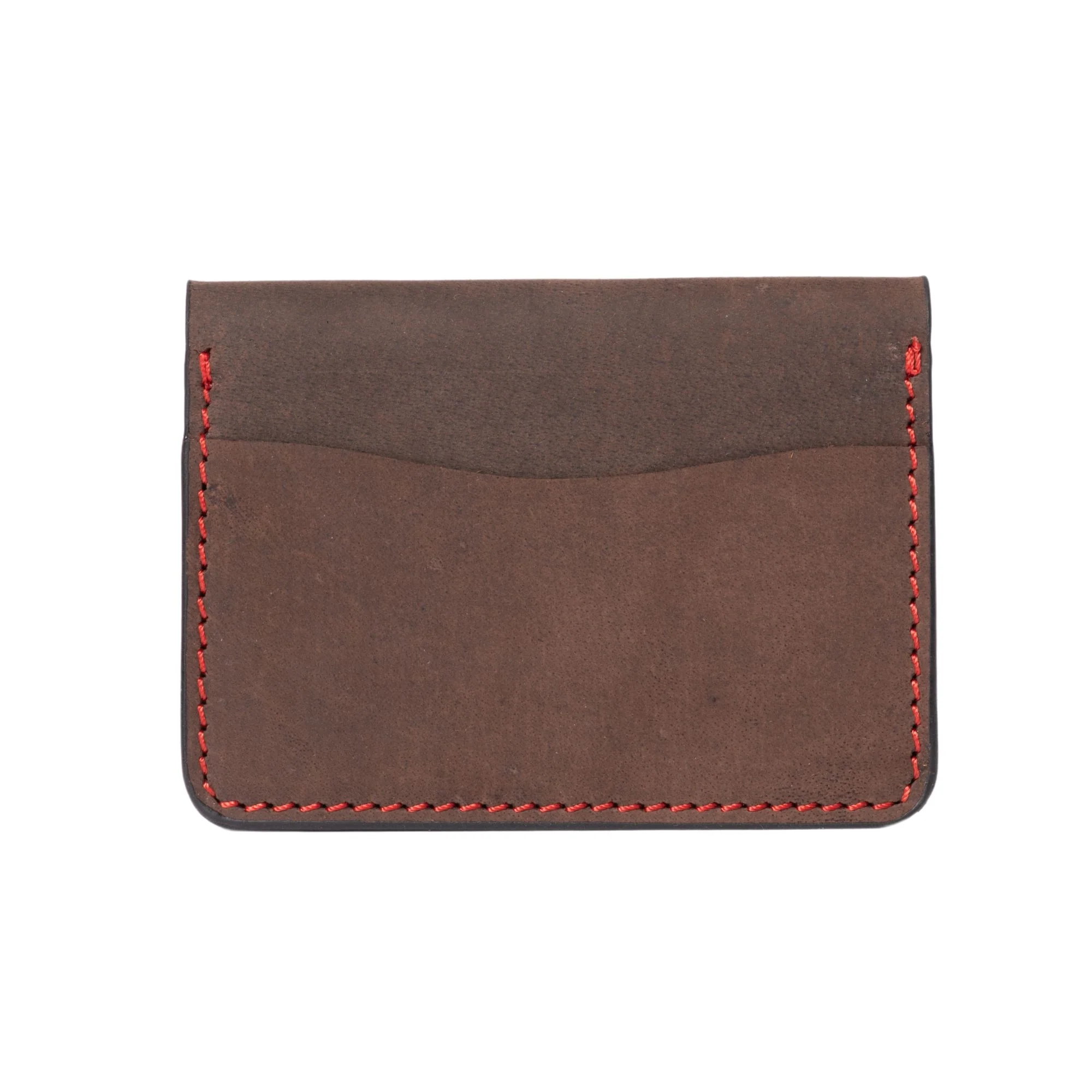 Card Holder - Brown Full Grain Leather Card Holder With Red Hand Stitching - Image 7
