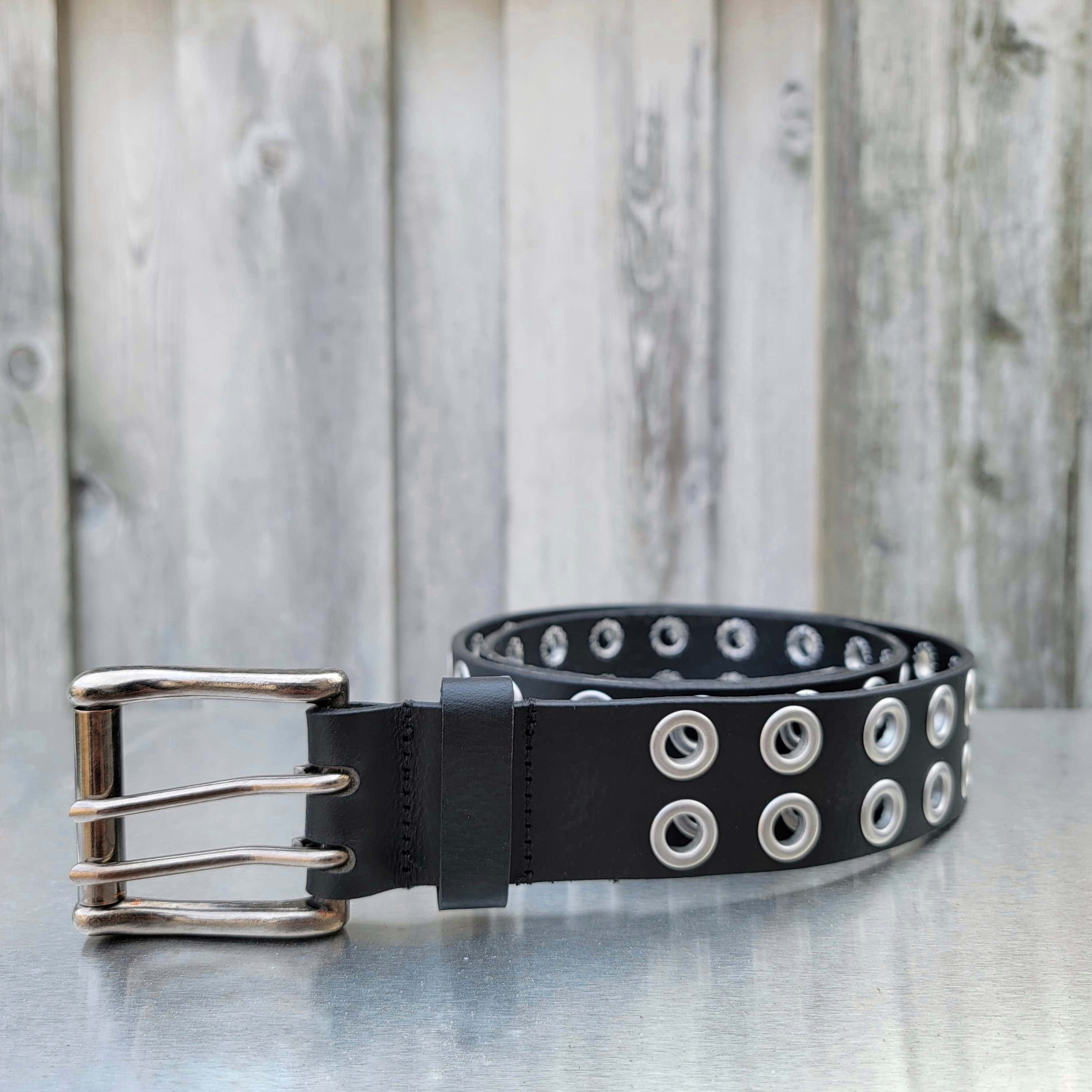 Brixton - Black Double Grommet 100 % Full Grain Leather Belt - Image 3
