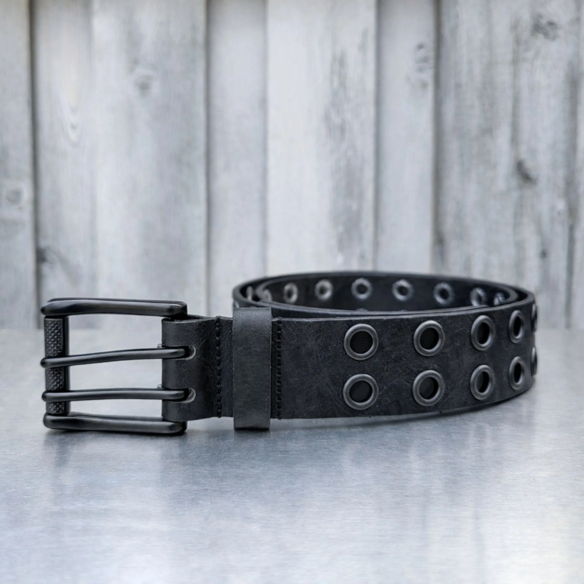 The Brixton Belt - Vintage Black Double Grommet 100 % Full Grain Leather Belt - Image 3