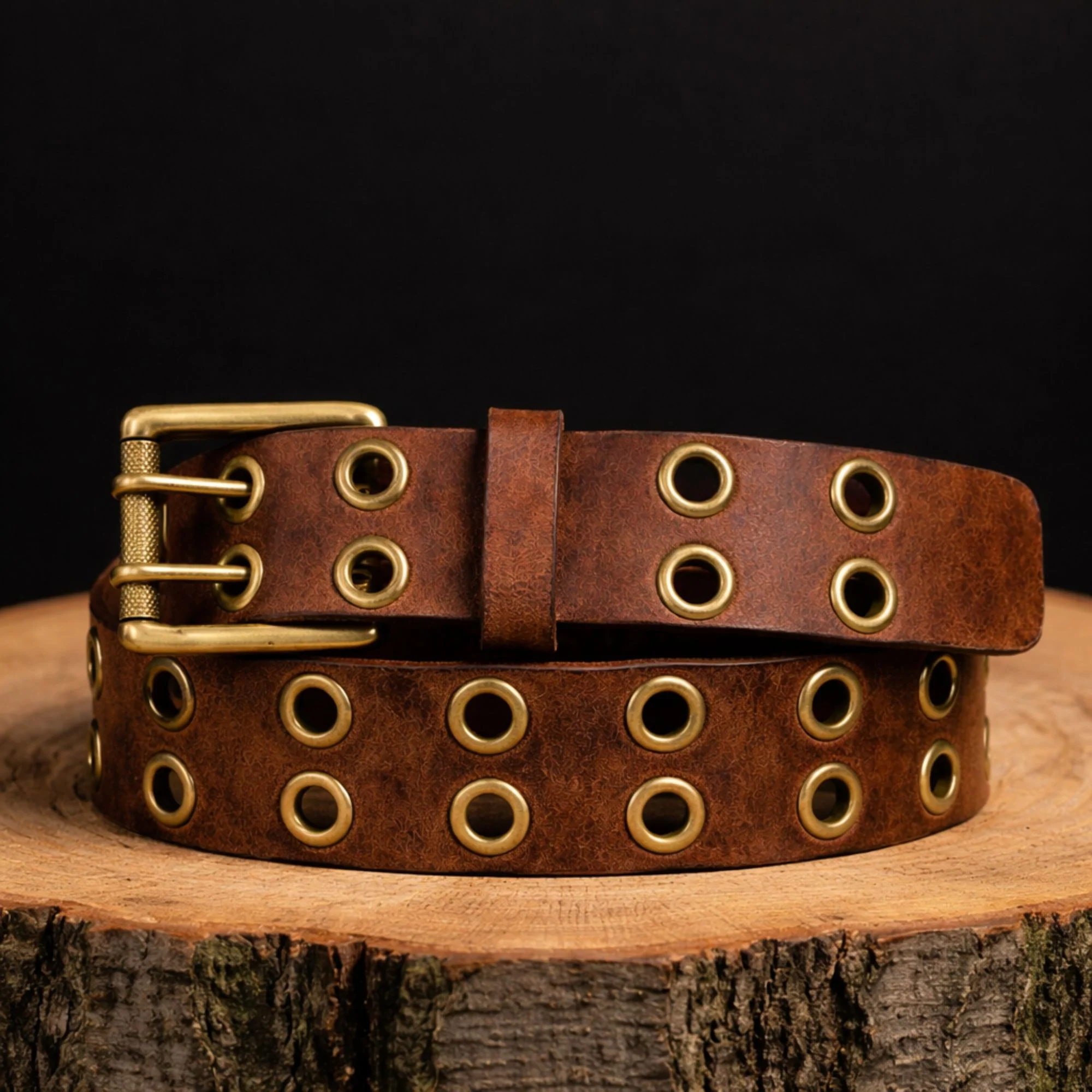 The Brixton Belt - Vintage Black Double Grommet 100 % Full Grain Leather Belt - Image 5