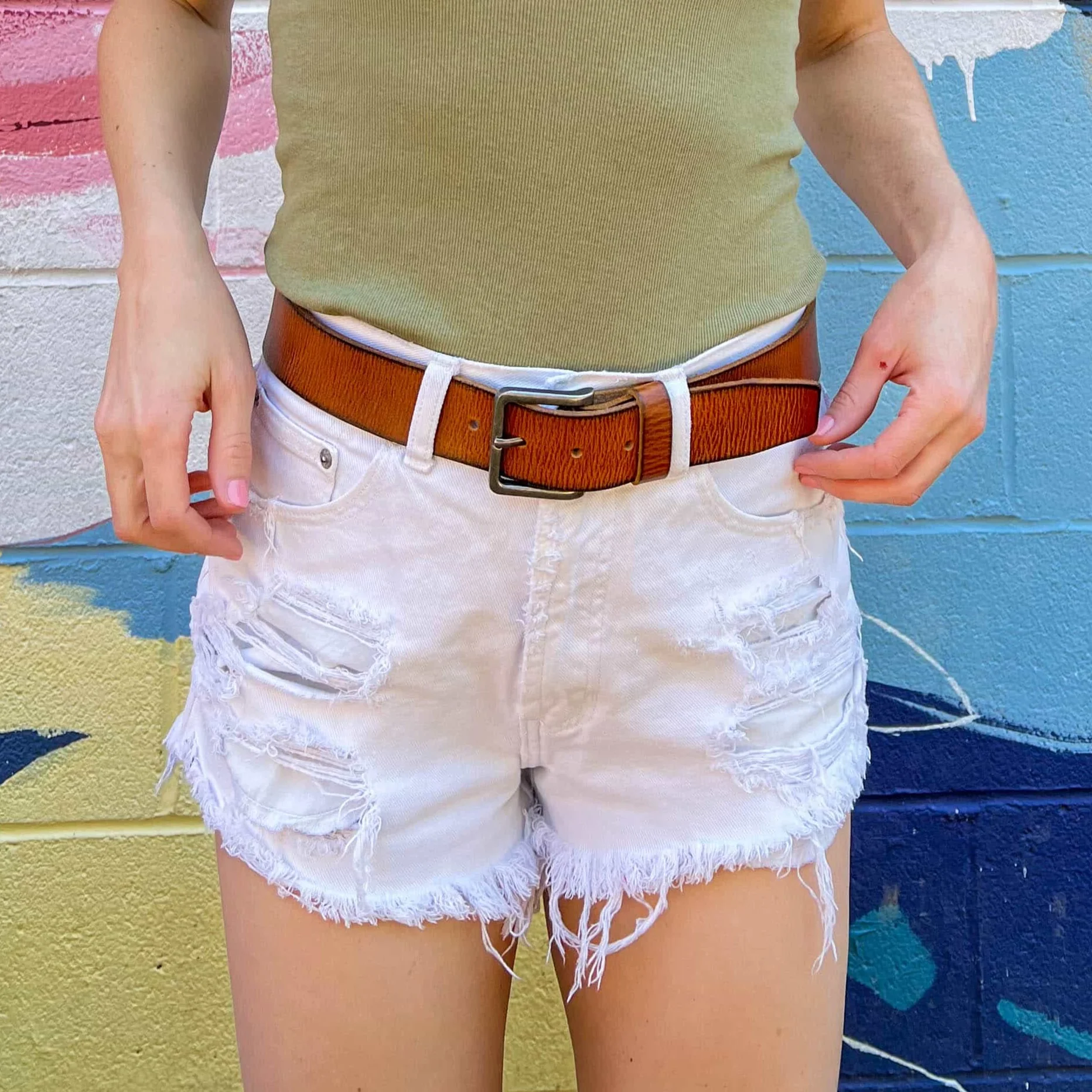 The Canyon Belt - Tan Women's Leather Belt with Charred Edges - Image 2